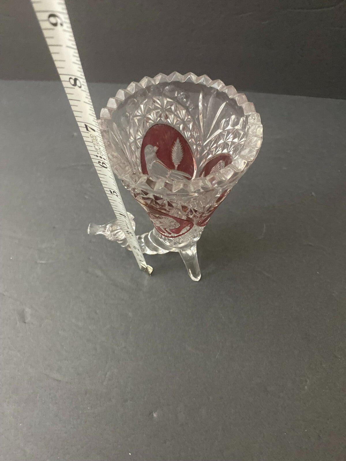 Hofbauer Byrdes Crystal Cornucopia Red Bird Design Vase