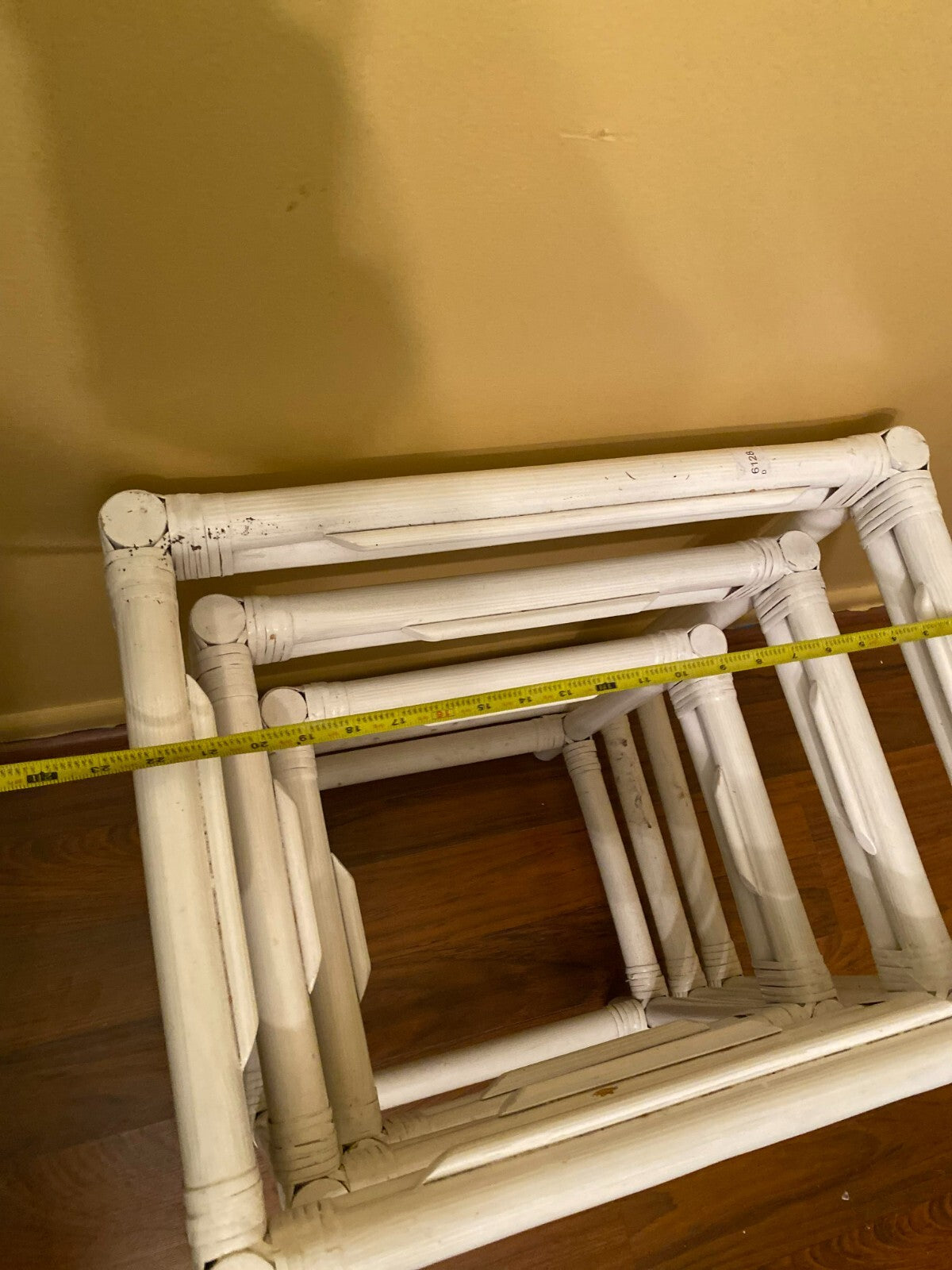 Set Of 3 White Rectangular Shaped Indoor Bamboo Nesting Side Tables