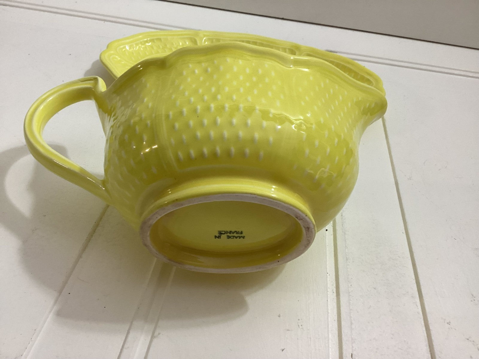 2 Pieces French Vintage Yellow Bon Vivant Gravy Boat W/Under Plate