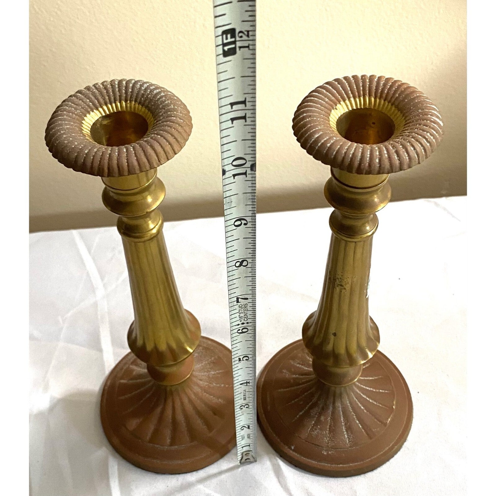 Pair of 2 Antique Brass Candle holders