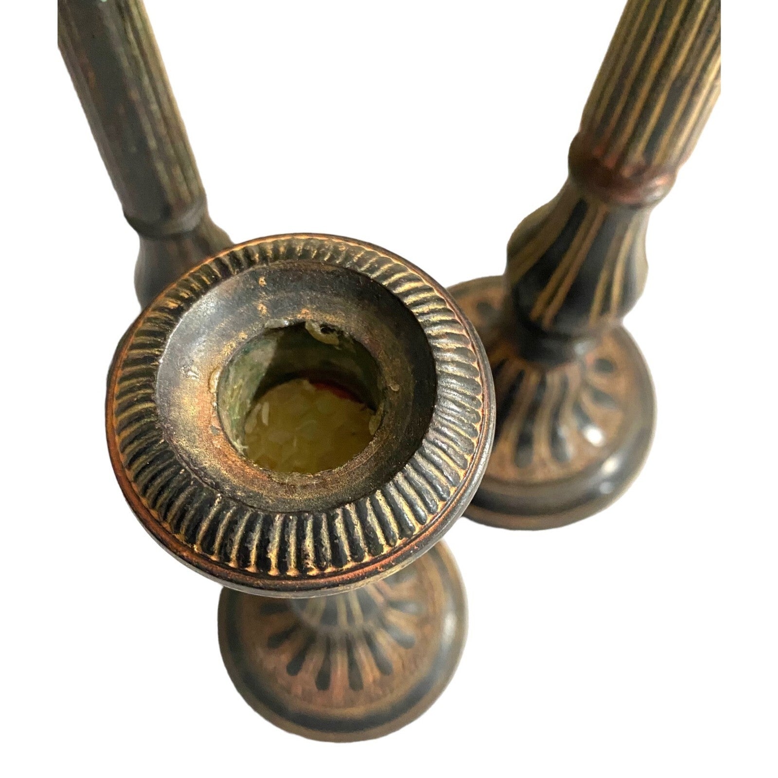 Stunning set of 3 Mid Century brass candle holders