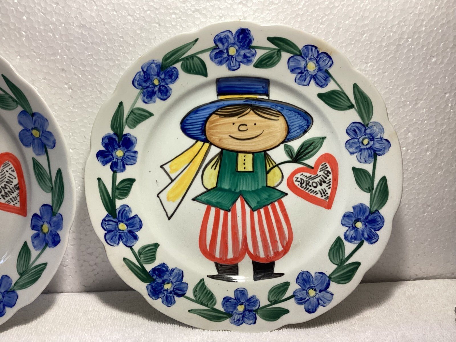 Set Of 2 Cmielow Poland Hand Painted Decorative Wall Hanging Plates