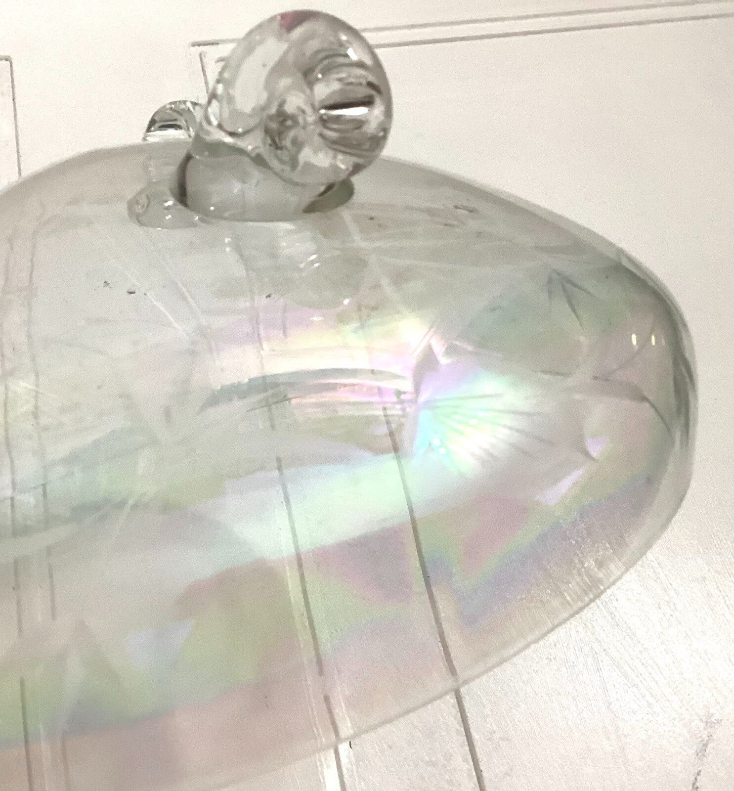 Vintage 3 Footed iridescent Round Etched Shaped Clear Glass Bowl 9X4.5 Inches