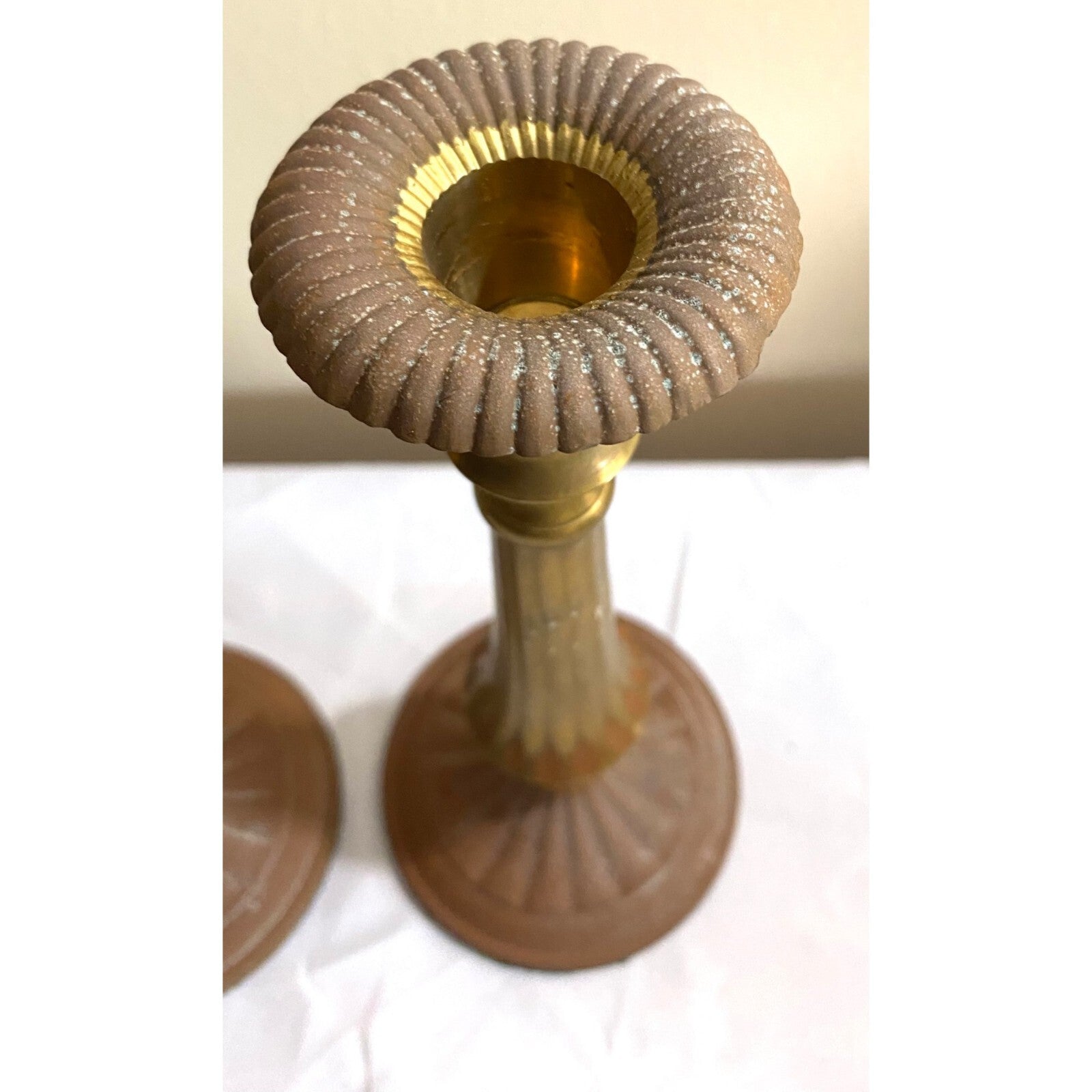 Pair of 2 Antique Brass Candle holders