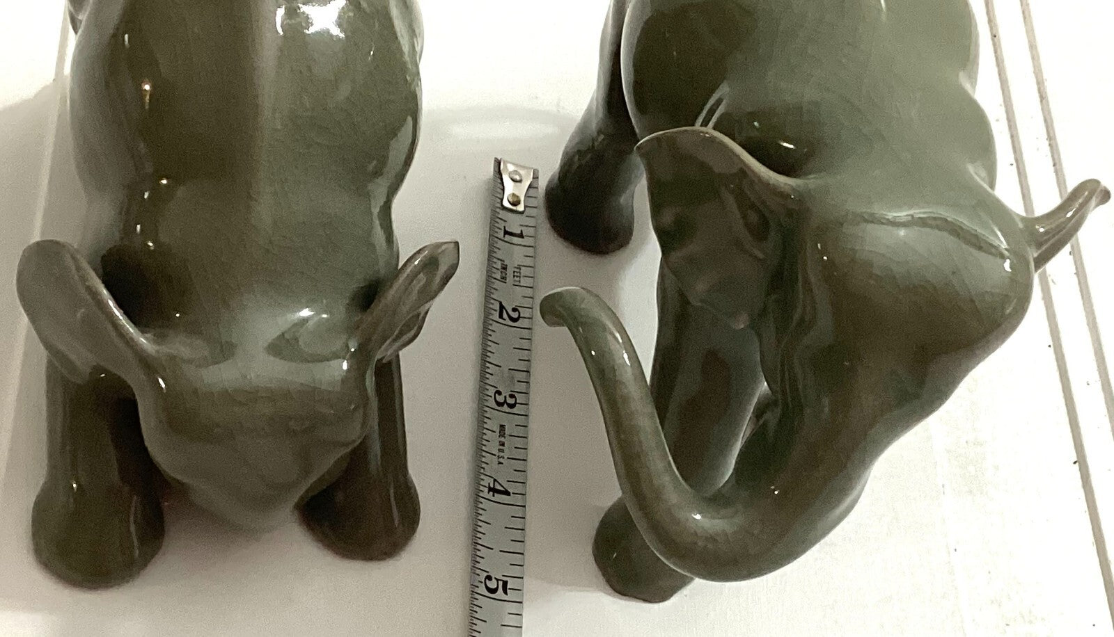 Lot Of 2 Hilda Flack Green Celadon Elephant Figurines