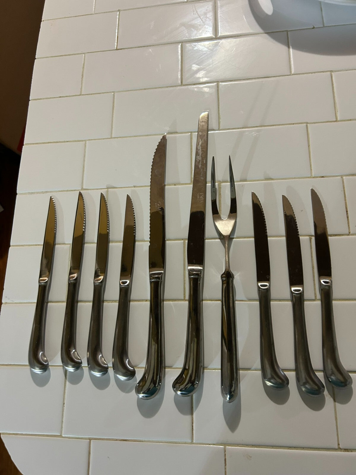 Vintage 10 Pc Estia Stainless Steak ,Dinner, Carving And Bread Knives