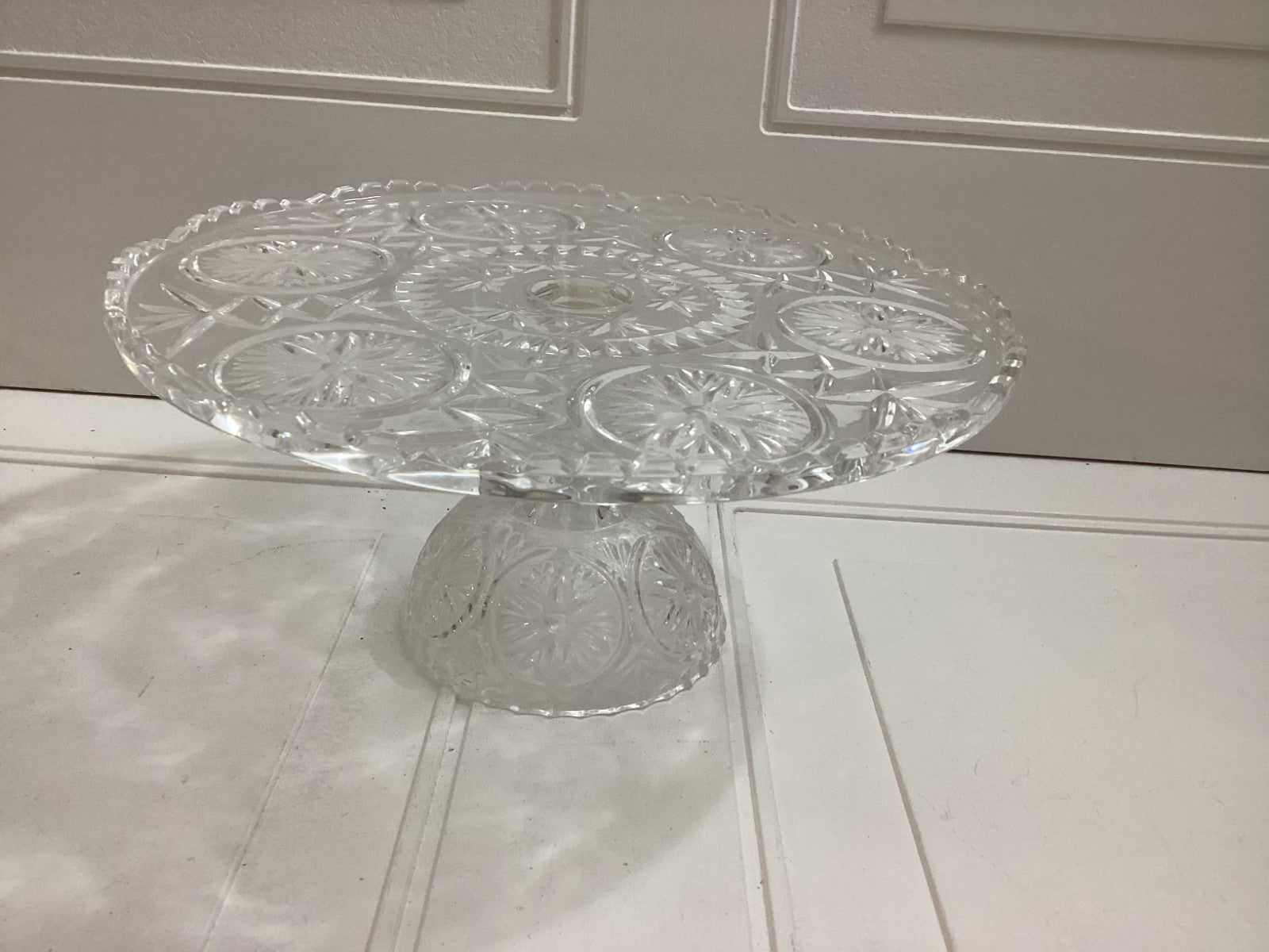 Vintage Round Pressed Glass Footed Cake Stand