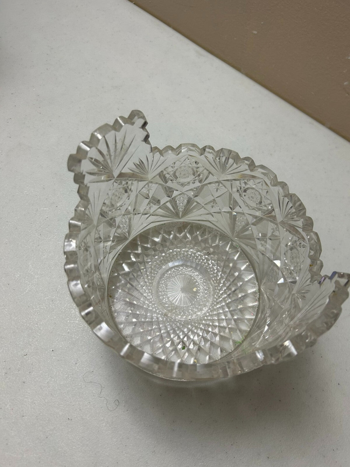 American Brilliant Crystal Cut Glass Saw Tooth Edge Ice Bucket