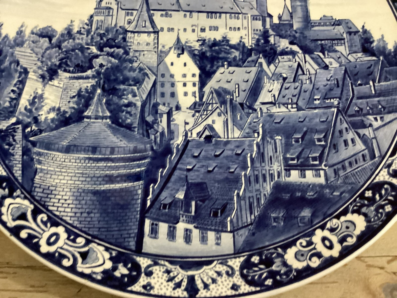 Antique Villeroy & Bosh Blue White Delft Hand Painted 17” Wall Plate