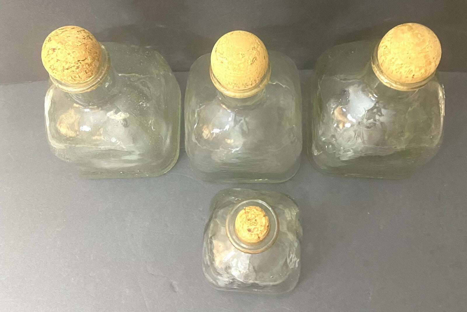 Lot Of 4 Clear Glass Patron Display Tequila Decanters With Cork Lid