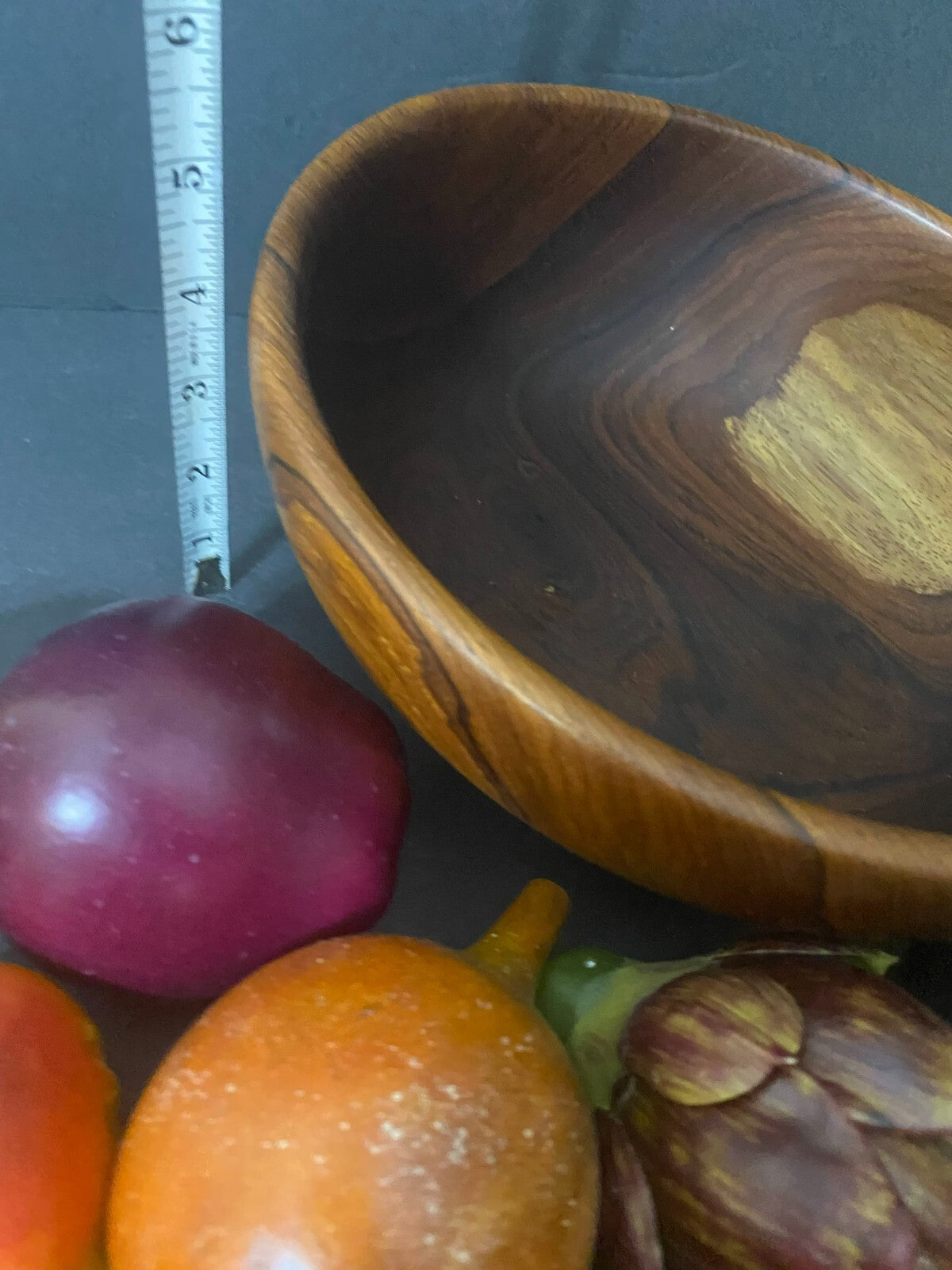 Decorative Wooden Bowl And 11 Pieces Various Fruits