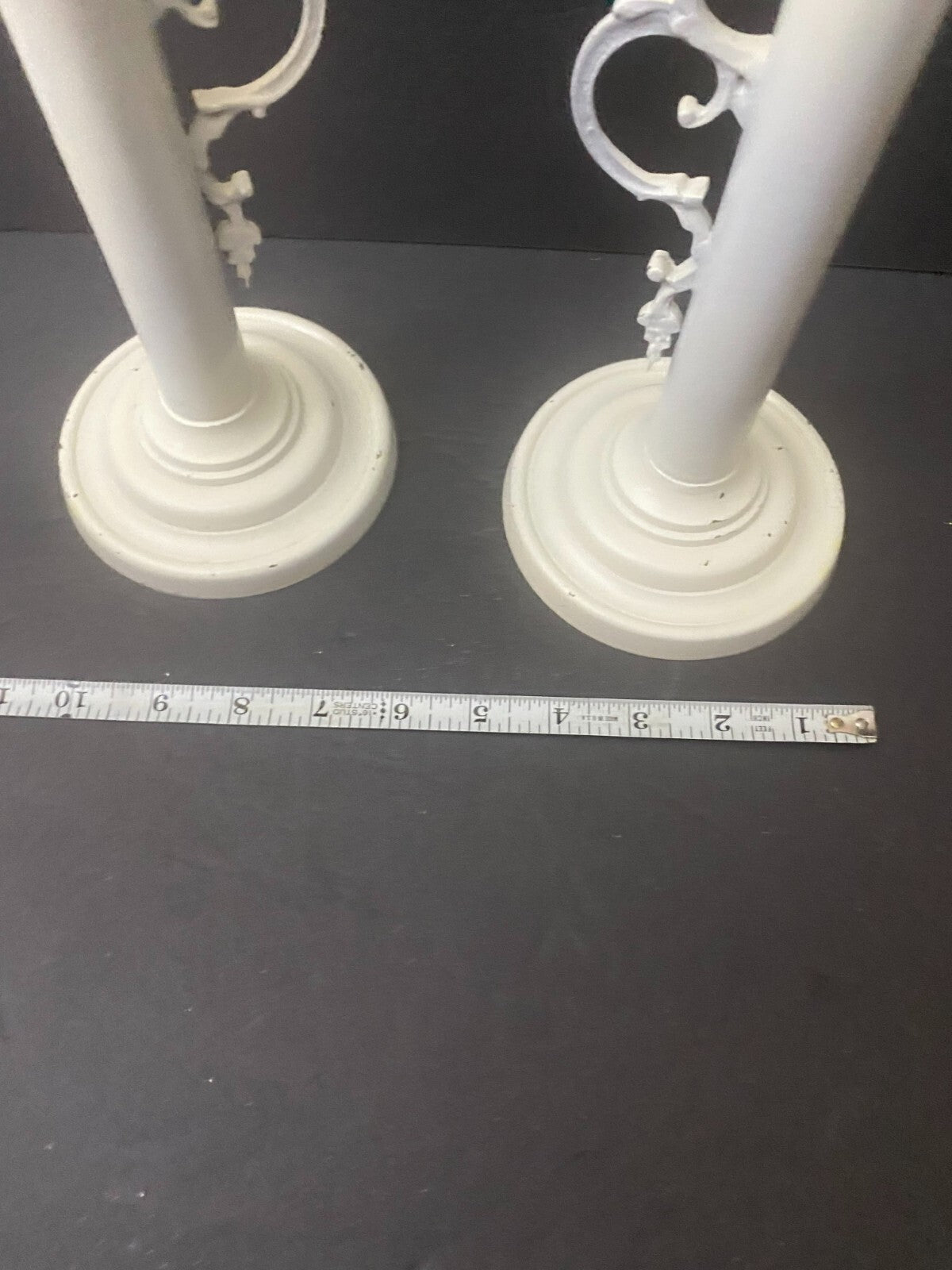 Set Of 2 White Painted Brass Decorative Display Candlesticks Holder 11x5 Inches
