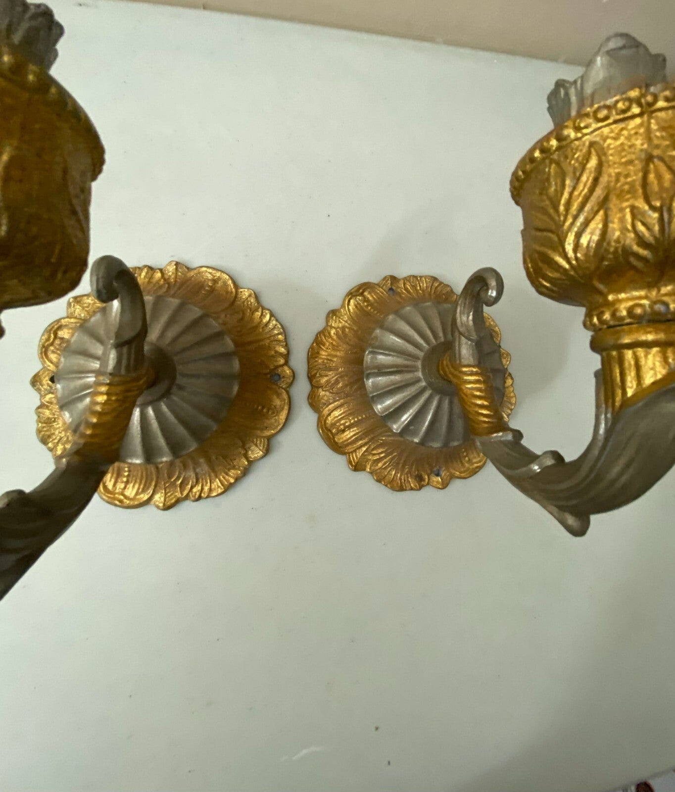Vintage Lot Of 2 Brass Wall Candle Holder Sconces