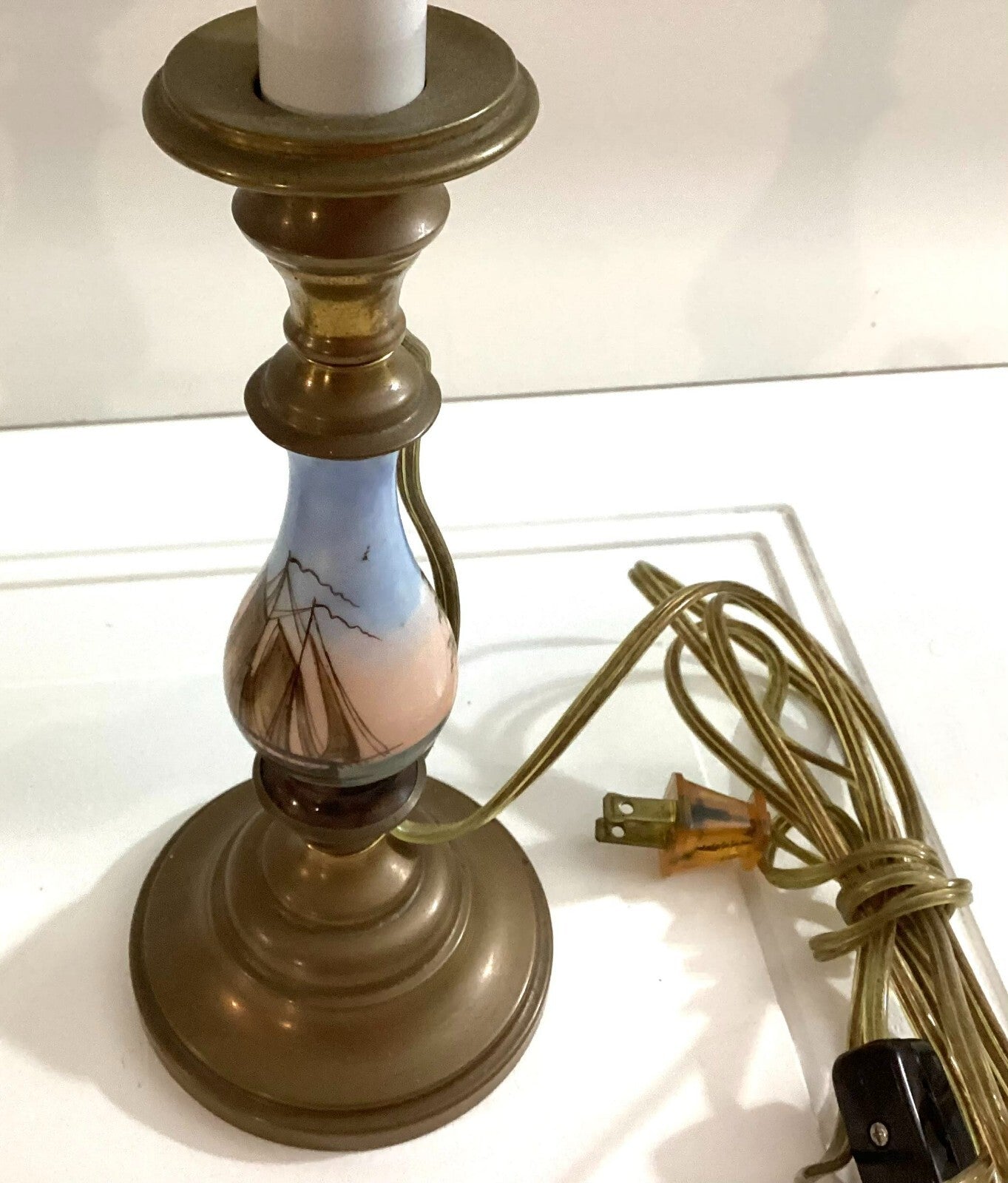 Vintage Set Of 2 Hand Painted, Brass Leg Elect Table Lamps