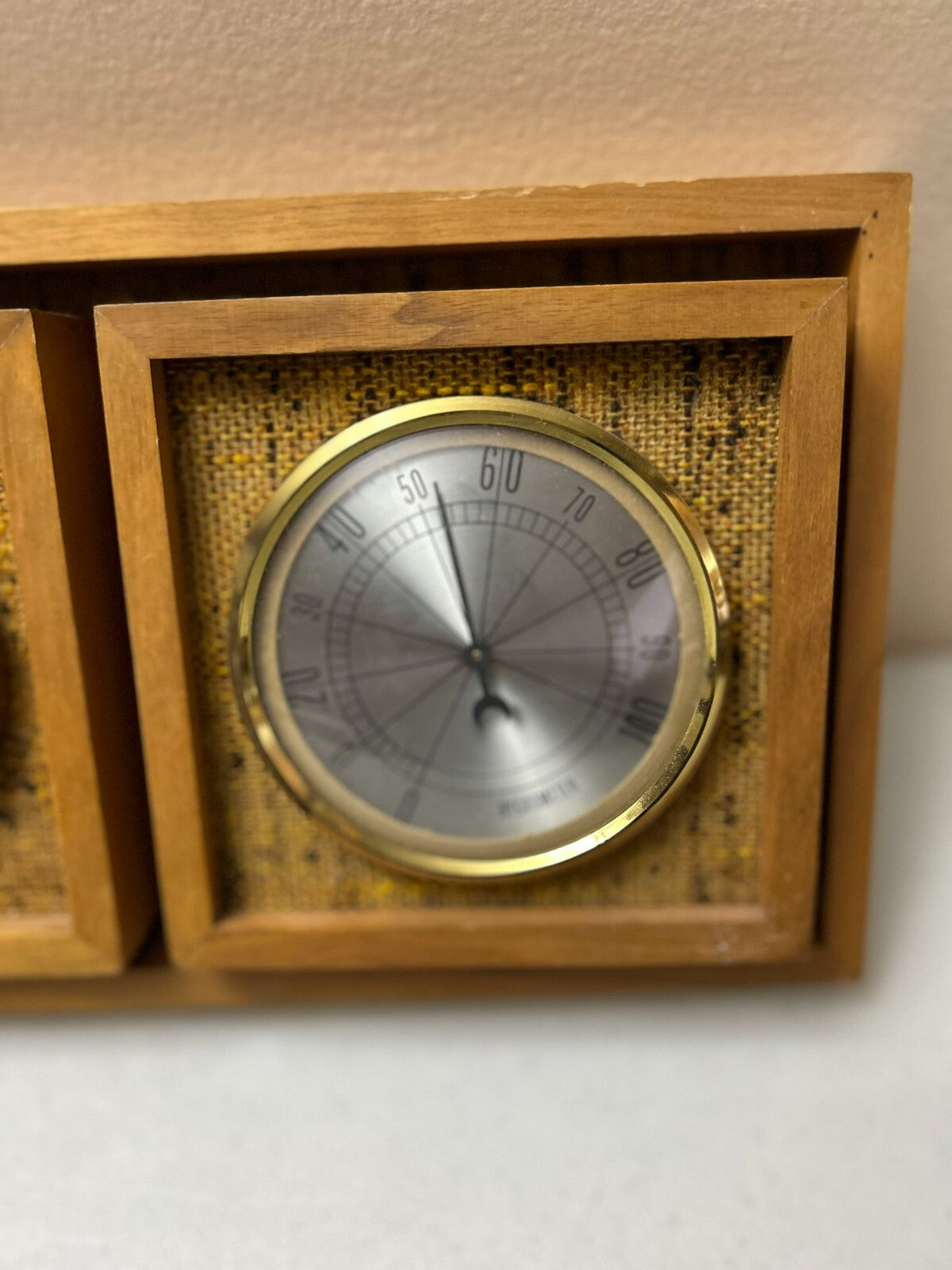 Vintage 3 In 1 In Wooden Brown Case Barometer, Thermometer And Hygrometer