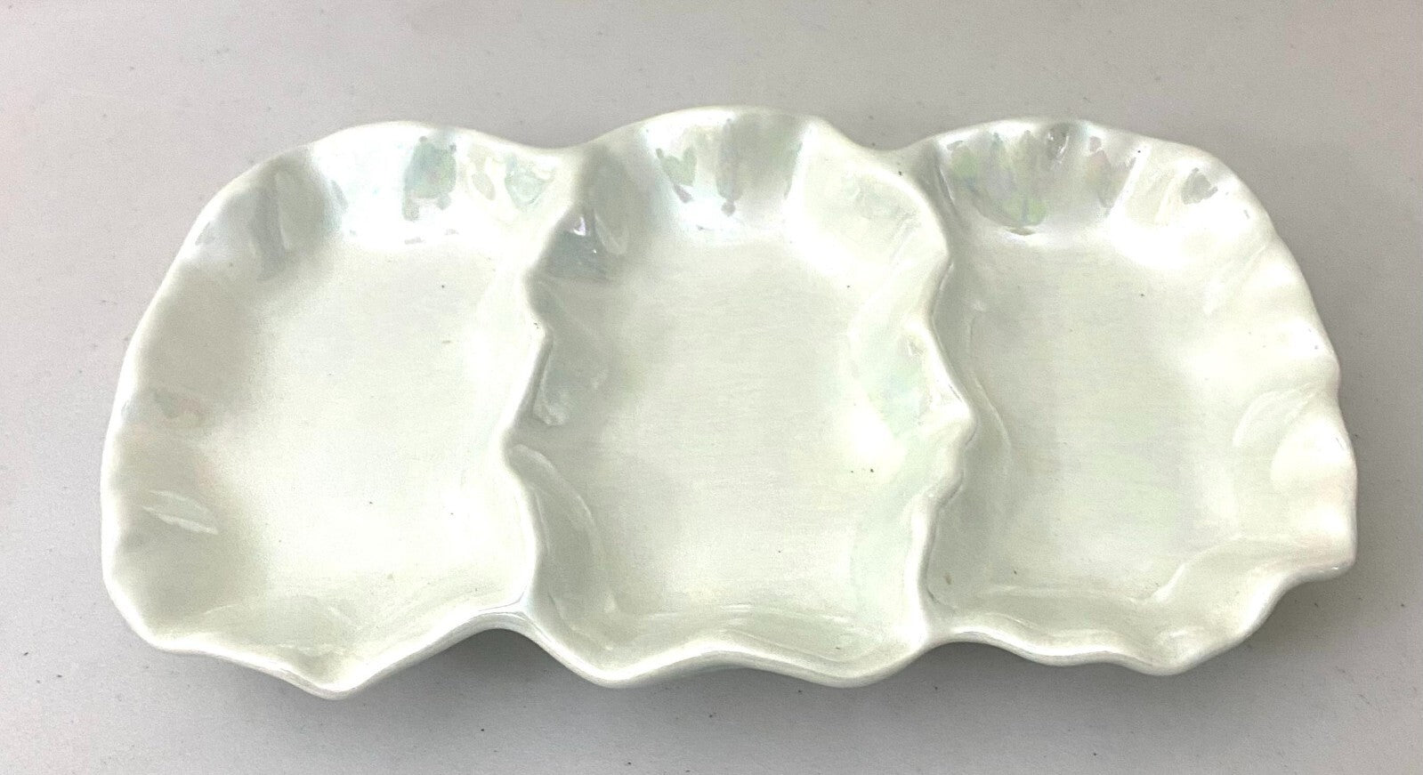 Vintage Opalescent White 3Compartment Condiment Side Dish 1.5 X 9.5 Inches