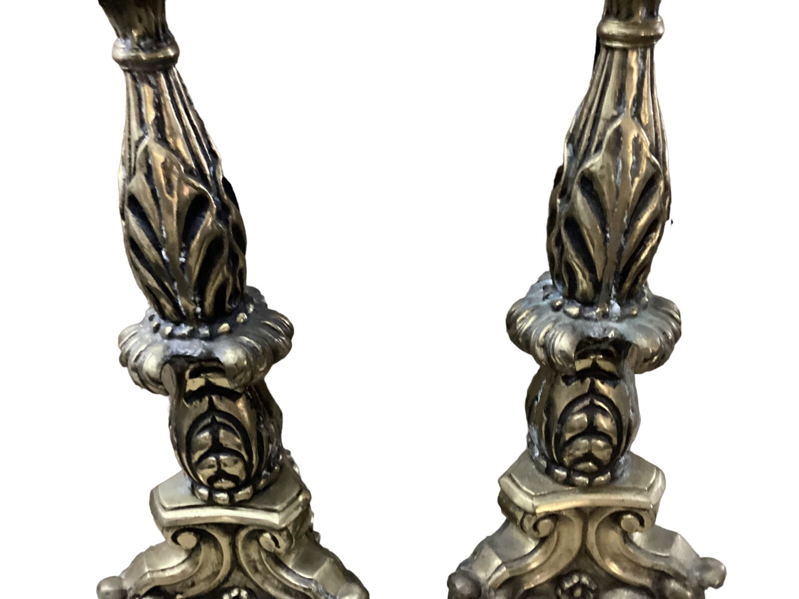2 Antique Golden Solid Brass Candlestick Holders For Display