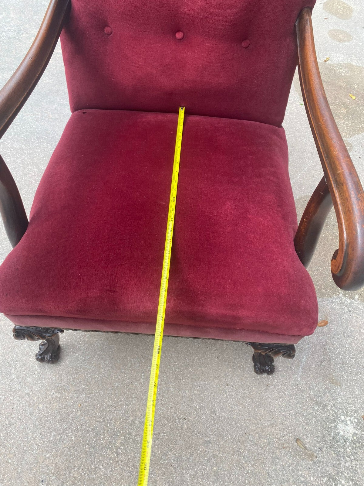 Antique Mahogany Red Velvet Claw Feet George II Arm Chair