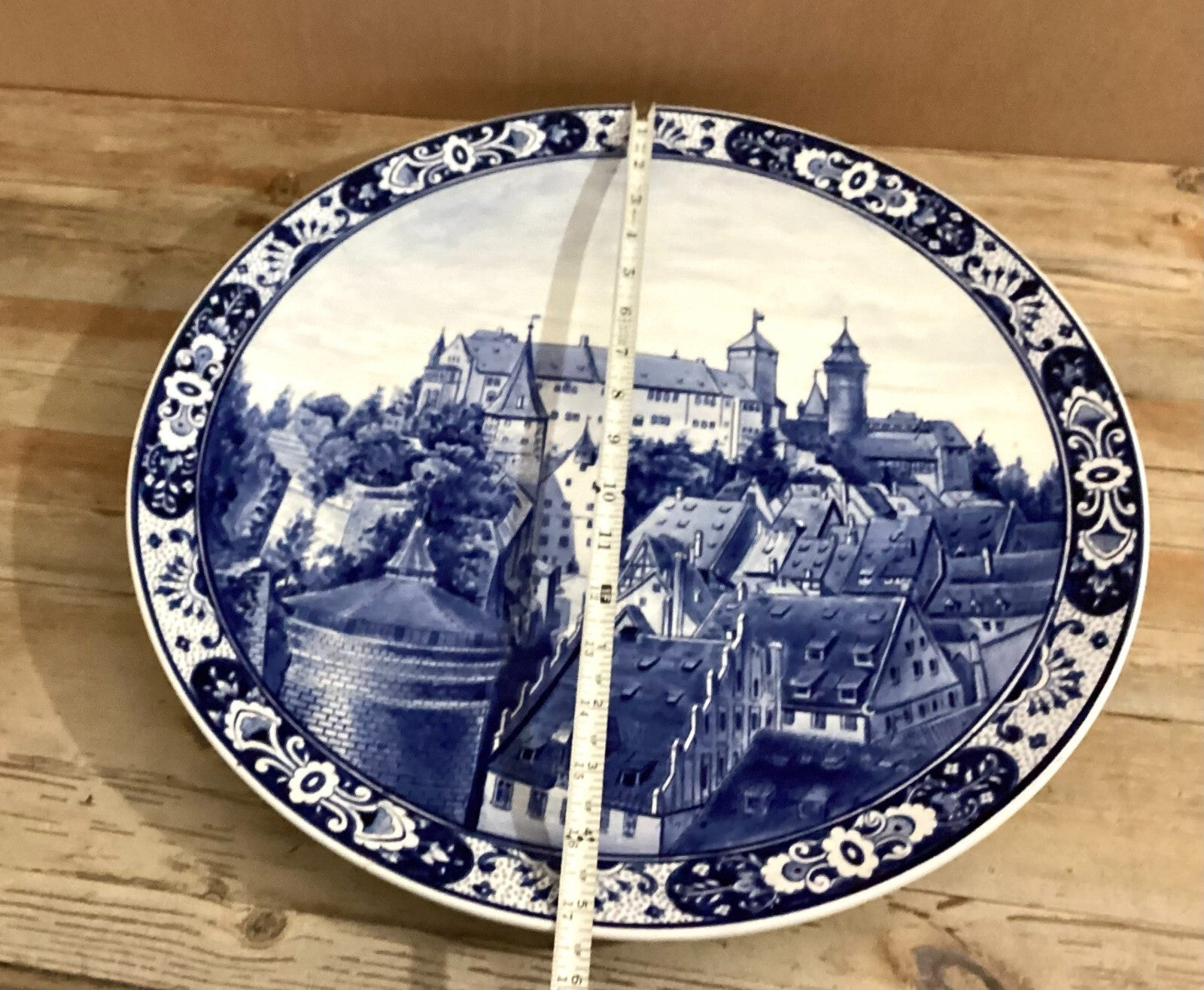 Antique Villeroy & Bosh Blue White Delft Hand Painted 17” Wall Plate