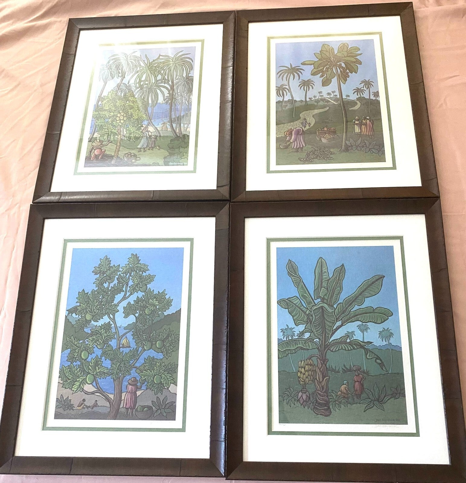 Set of 4 Wall Hanging Watercolor Arts By Jan Warwick