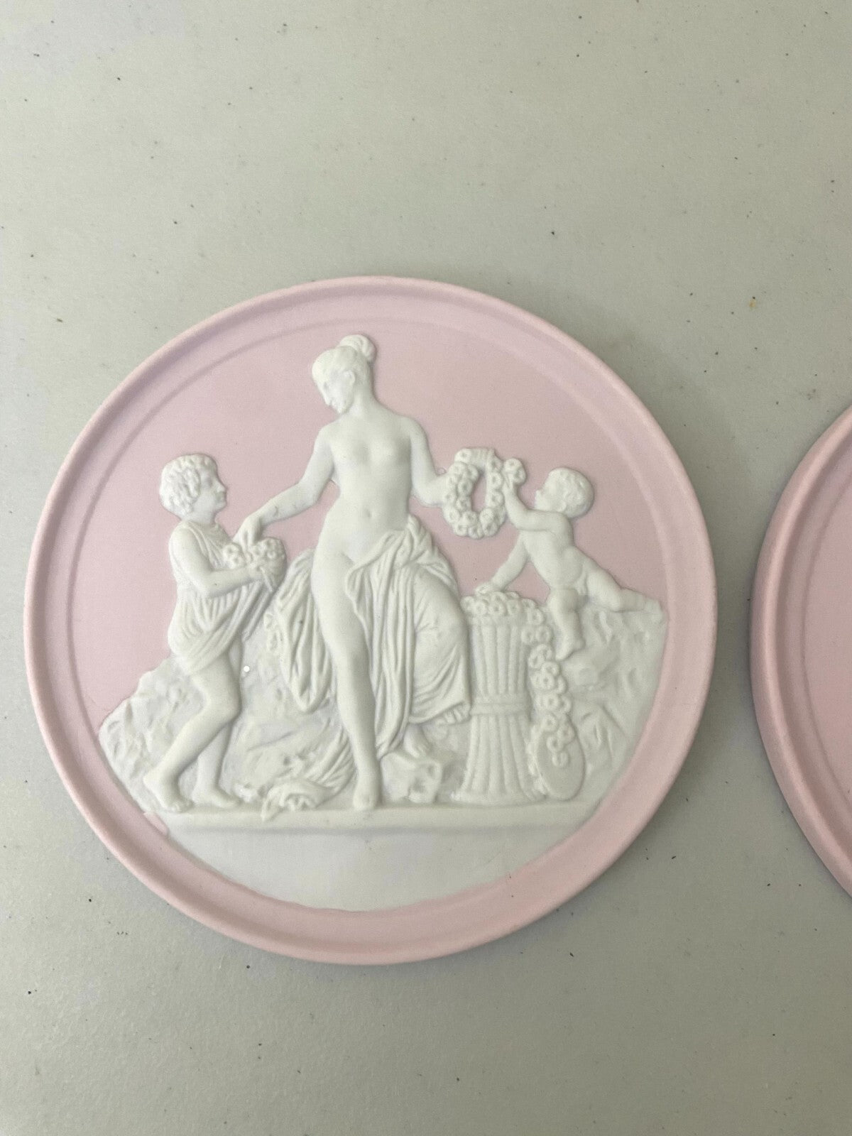 Set Of 2 Royal Copenhagen Bing & Grodahl Wall Plates Color Pink & White 5.5 Inch