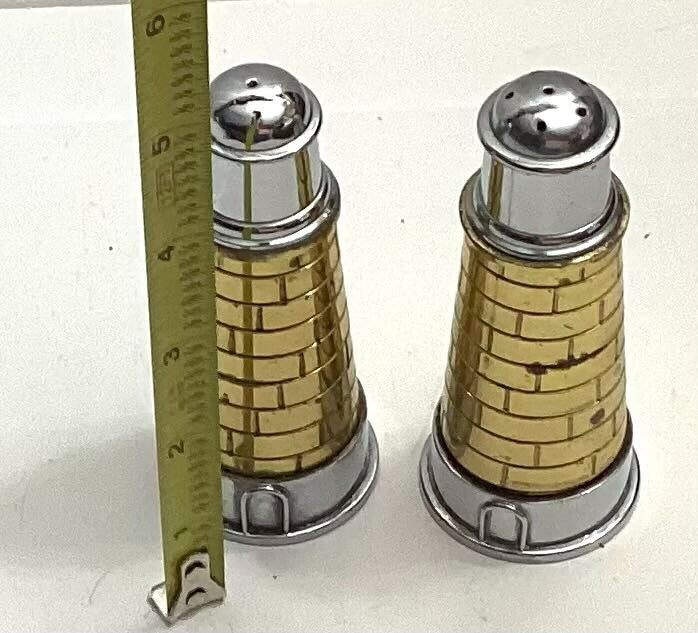 Vintage Nautical Two Tone Light House Tower Salt And Pepper Shaker Set