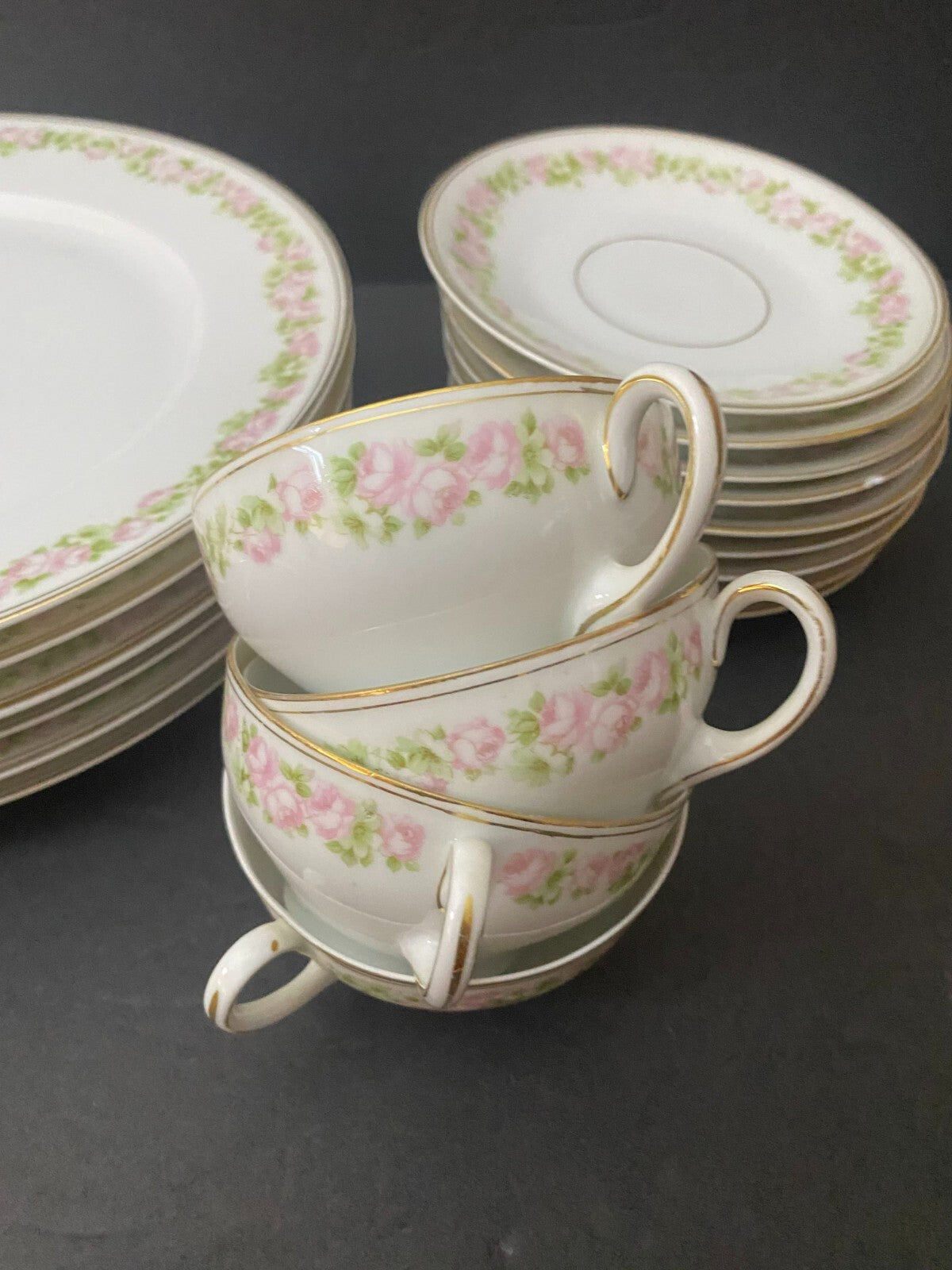 Bavaria White With Floral Design Set Of Plates, Coffee Cups And Saucers 19 Pcs