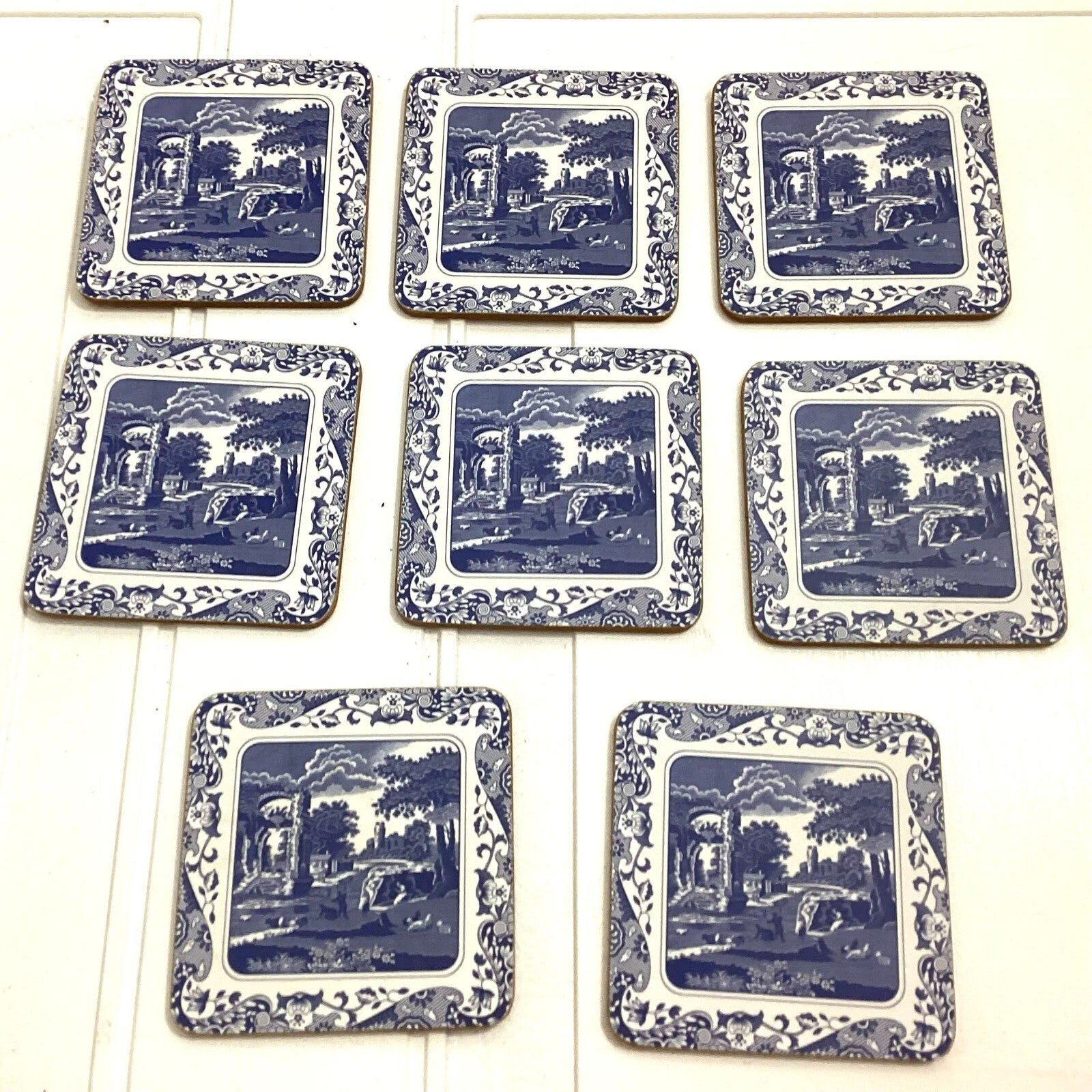 Lot Of 8 Spode Blue White 4x4 Inches Square Coaster