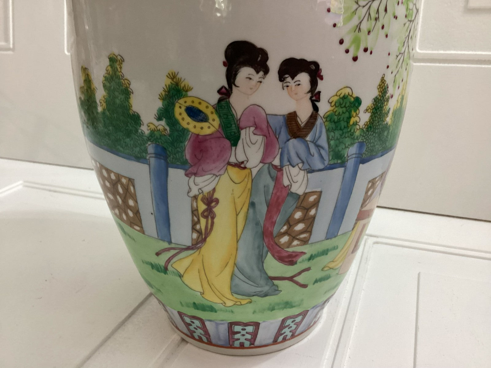 Famille Rose Hand Painted Tall Vase