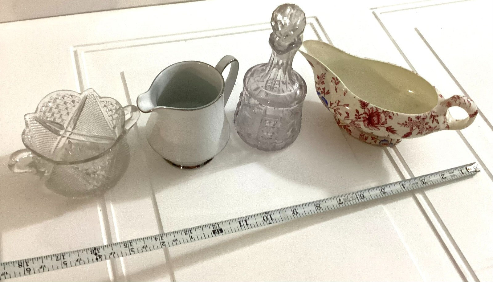 Vintage Lot Of 4 Pcs Of Creamer, Cruet, Sugar dish,gravy Dish
