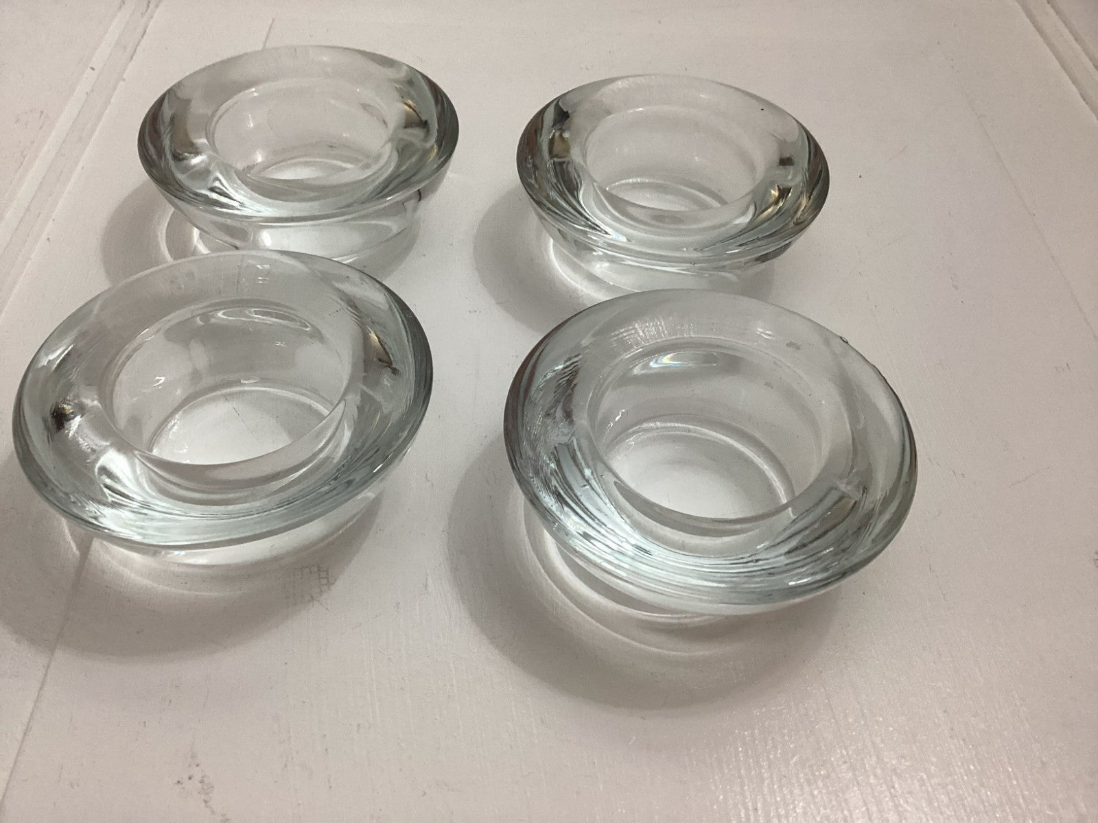 Lot Of 4 Clear Heavy Glass Tea Light Candle Holders