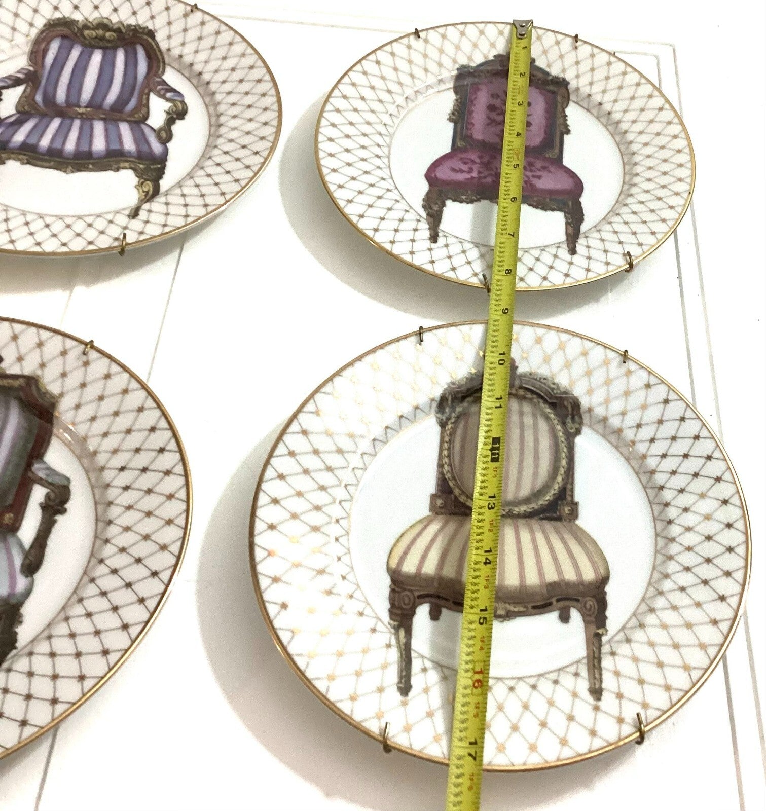 Vintage Set 4 Fitz & Floyd Round Shaped 8 1/4 Inch Chairs Plates