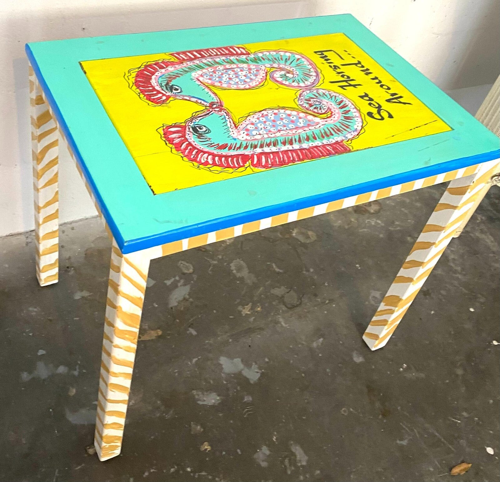 Hand Painted Rectangular Shaped Removable Top Side Table 25.5 X 17 X 22.5 In