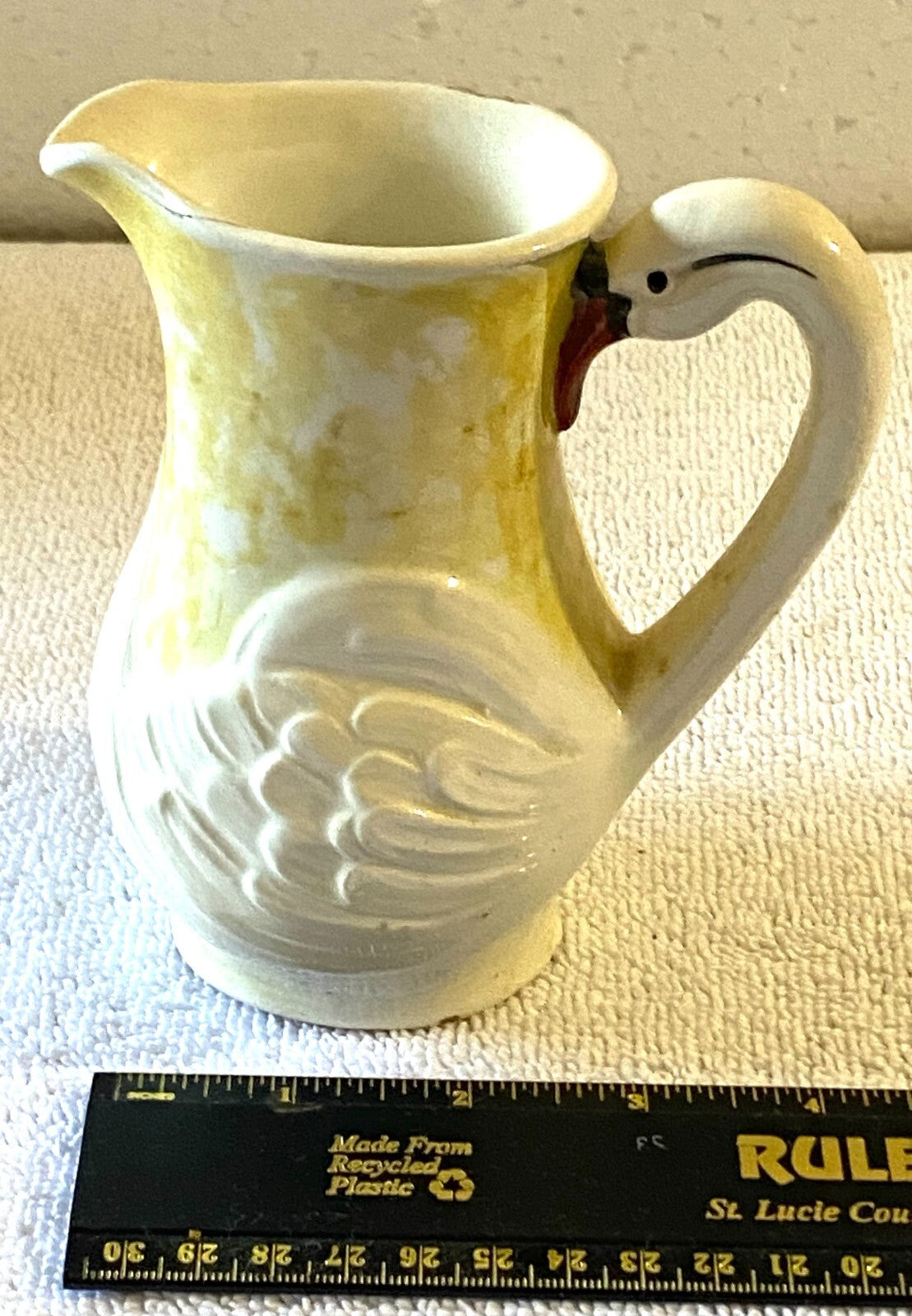 Antique Czech Lusterware Swan Serveware Pitcher Creamer Red Dime