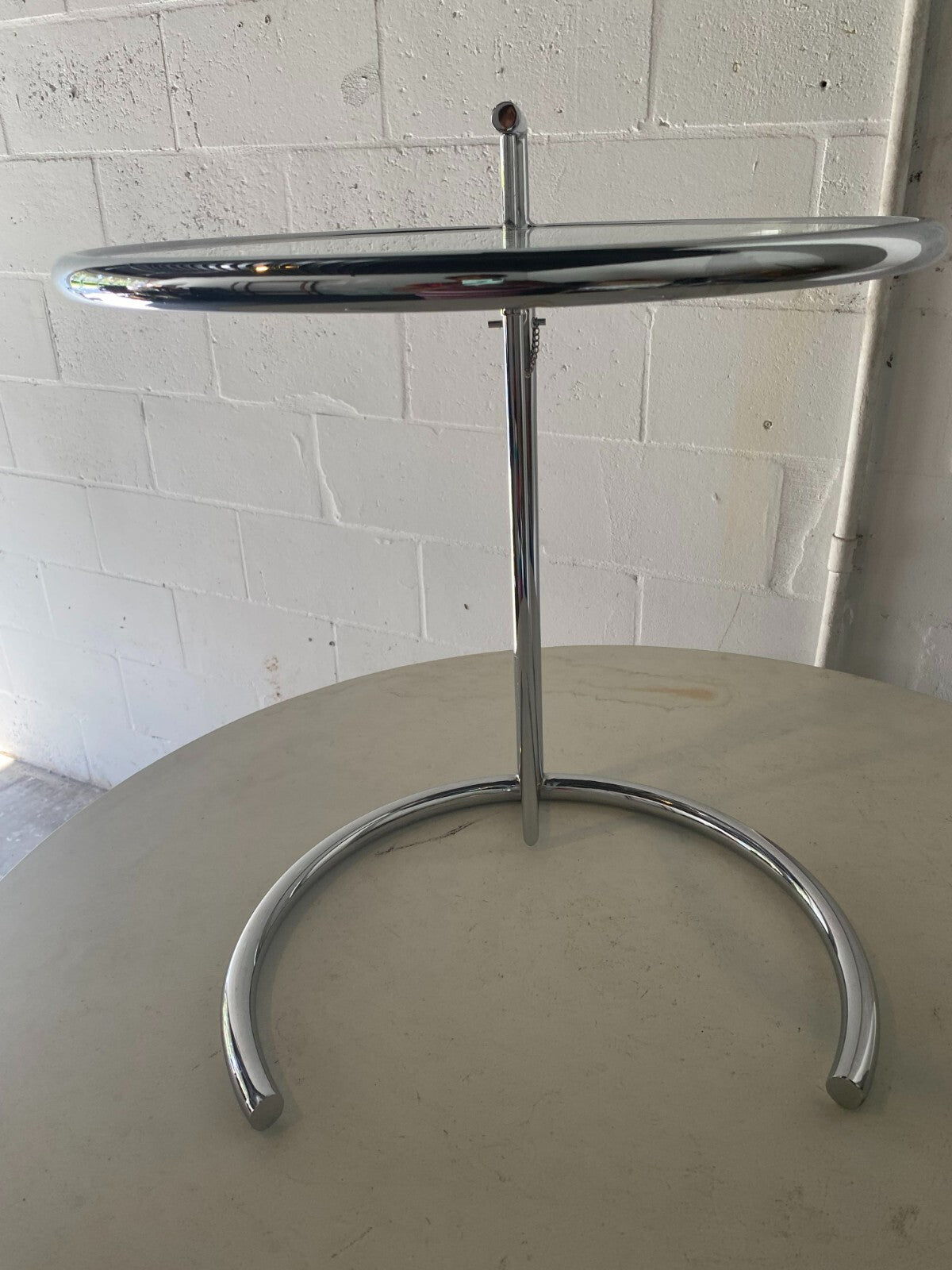 Eilleen Gray Style Chrome Round Glass Top Side Table 20.5 X 23 Inches