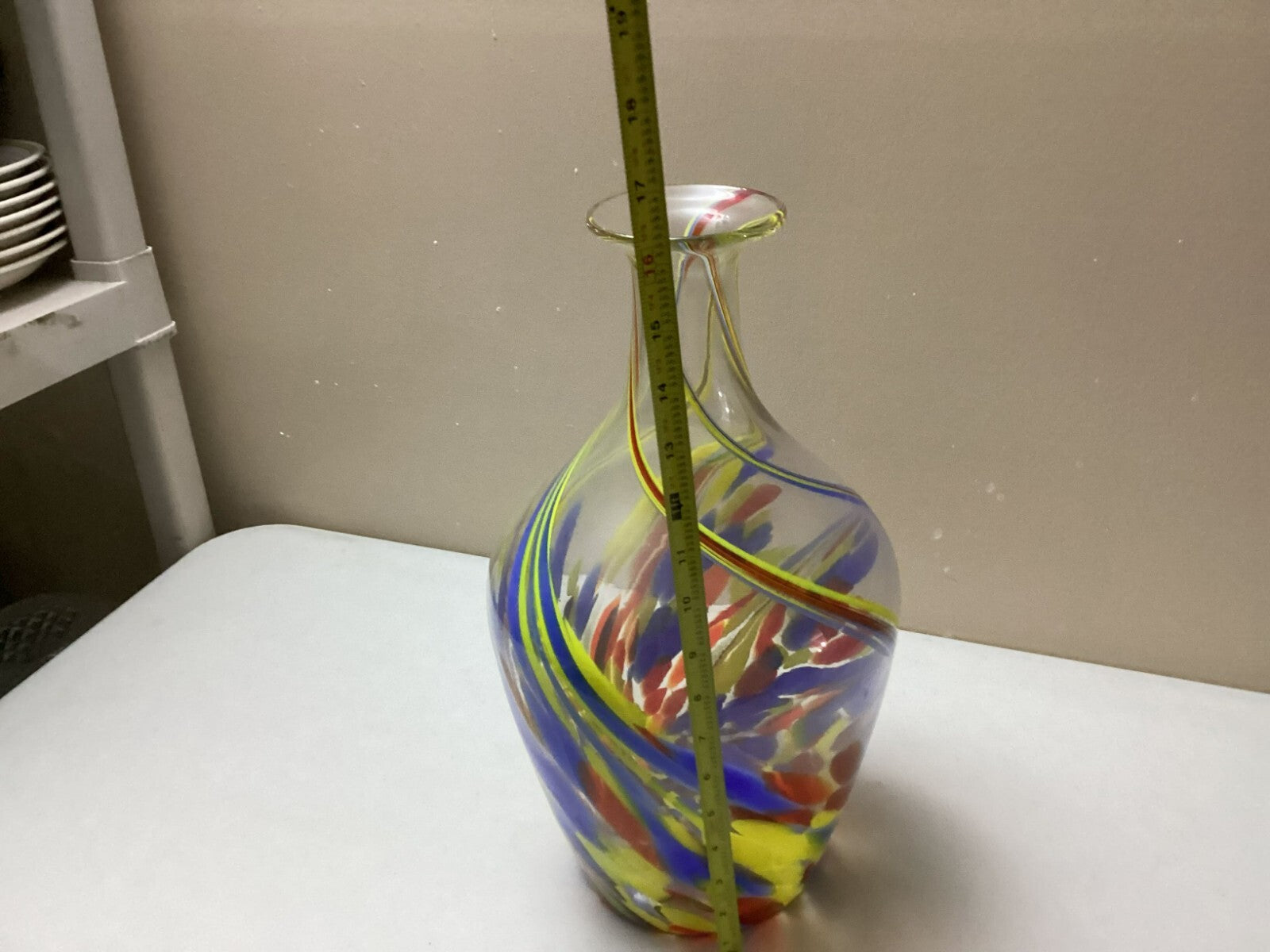 Vintage Large Murano Handmade Art Glass Tall Vase 16.5”