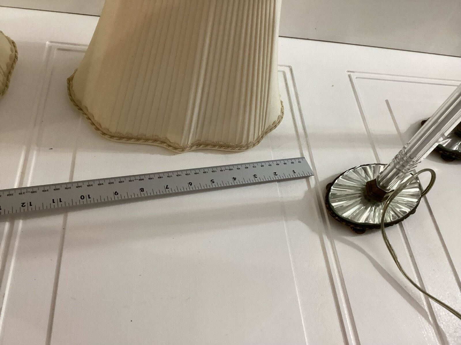 Set Of 2 Vintage Electric Powered 23 Inch Glass Stem Table Lamp With Shade