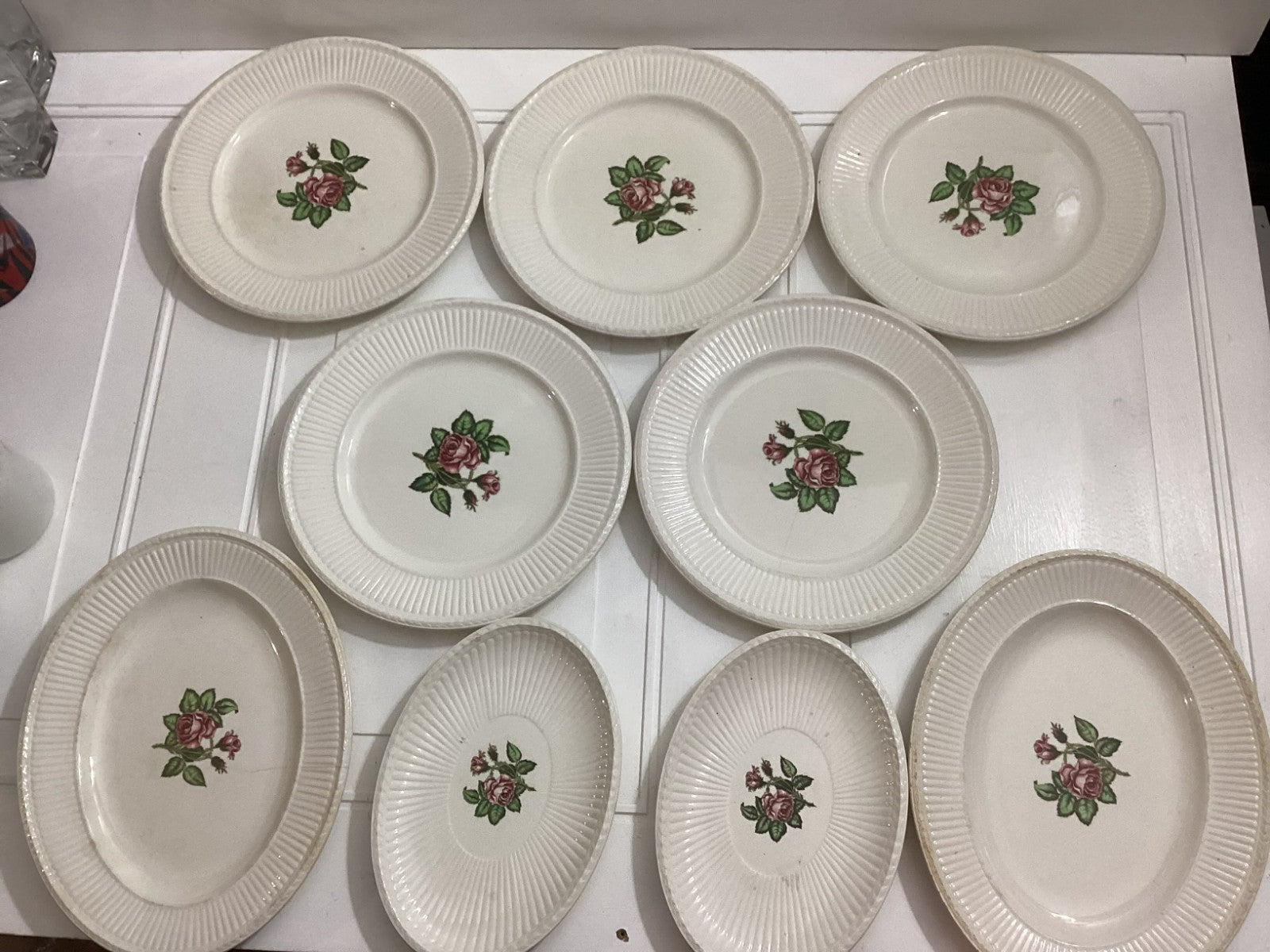 Lot Of 9 Vintage Wedgwood White Moss Rose Dish Plates