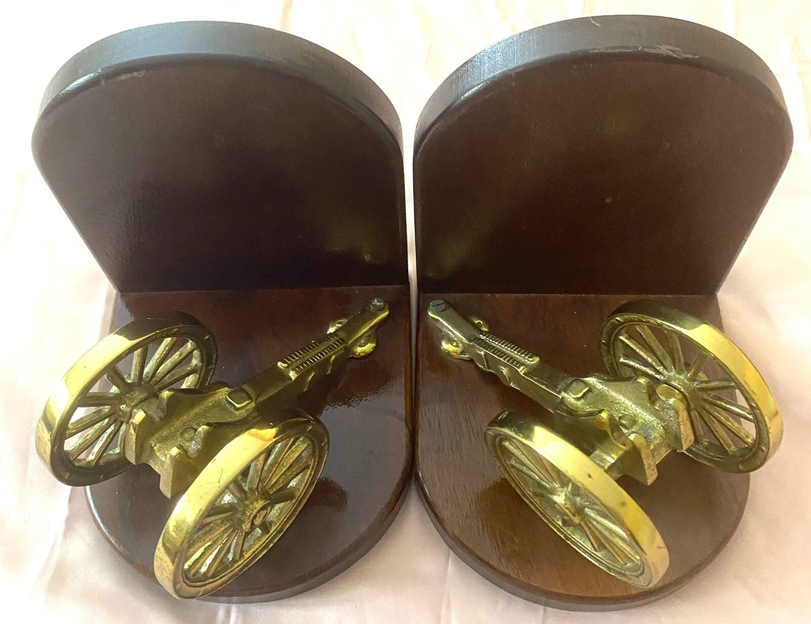Pair Of 2 English Made Bookend With Solid Brass Canon