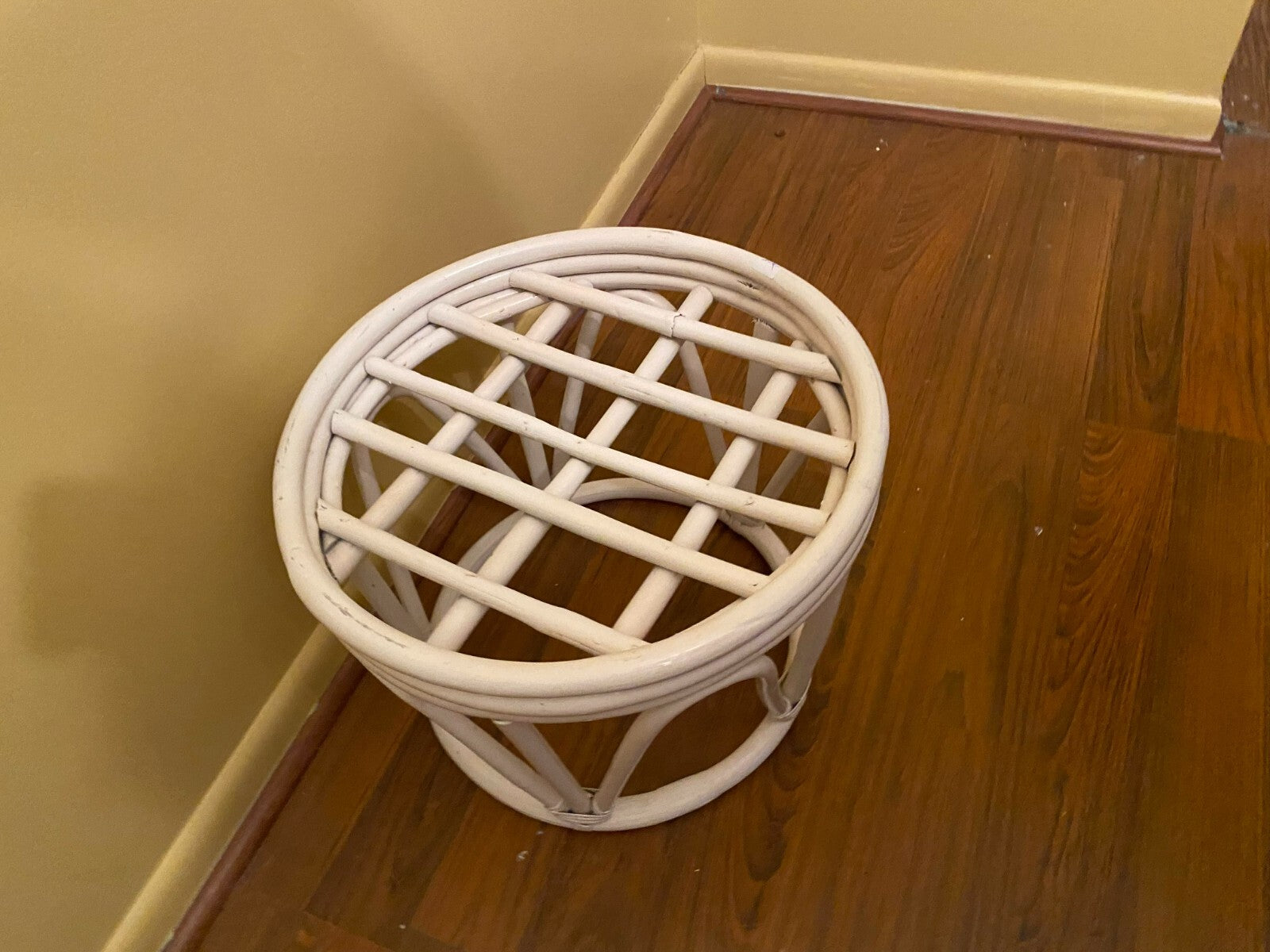 Vintage Beige Round Shaped Bamboo Planter/Table 14” Tall