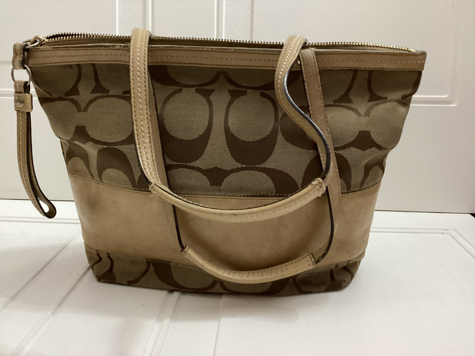 Coach Signature Double Handle Canvas Leather Women's Tote Bag
