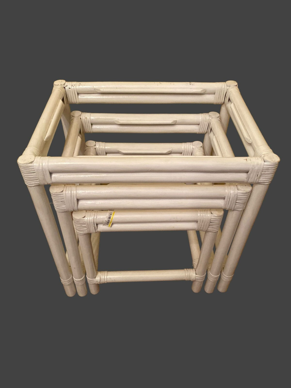 Set Of 3 White Rectangular Shaped Indoor Bamboo Nesting Side Tables