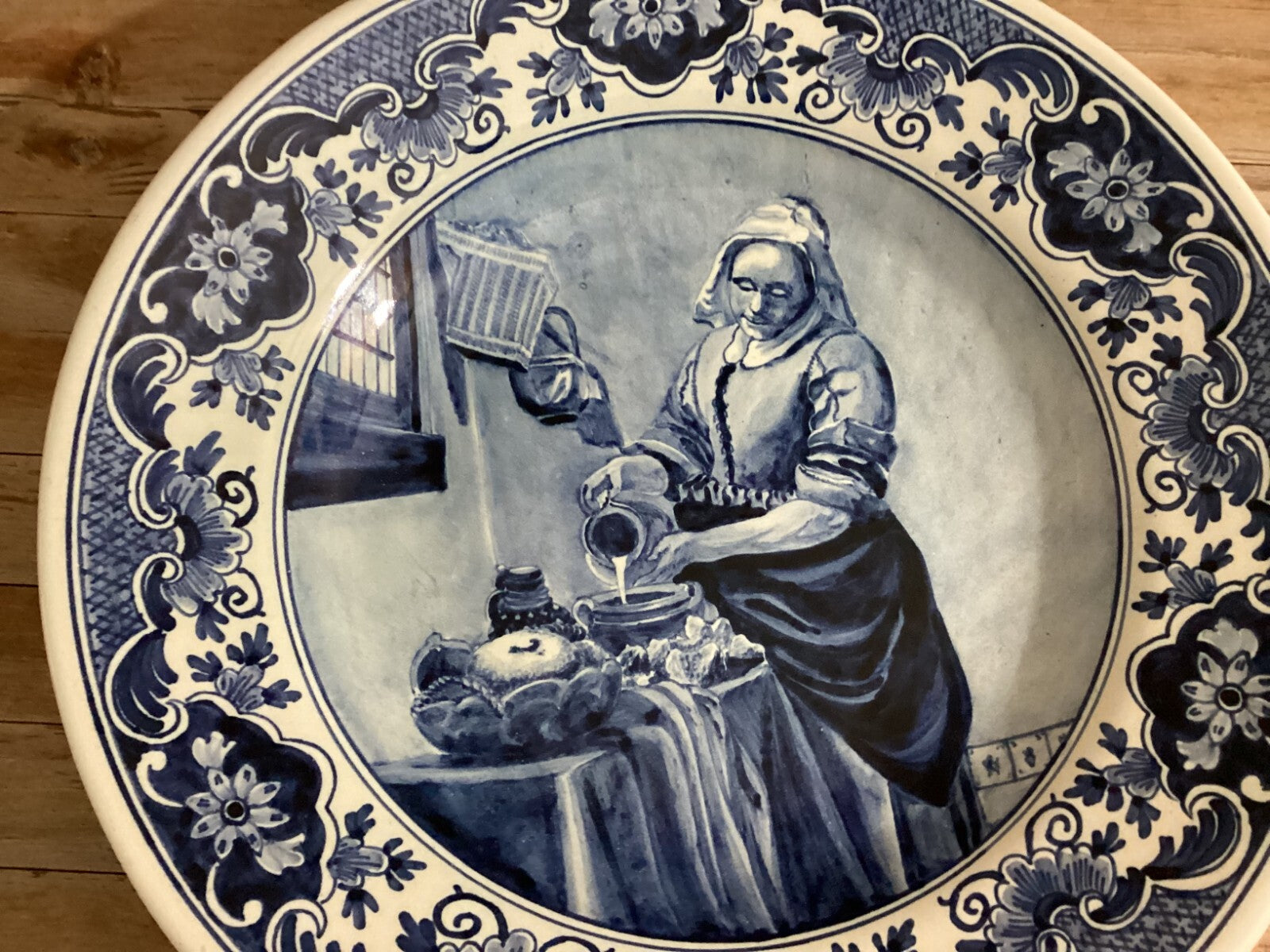 Antique Delft White Blue Large 15 “ The Kitchen Girl By J. Vermeer