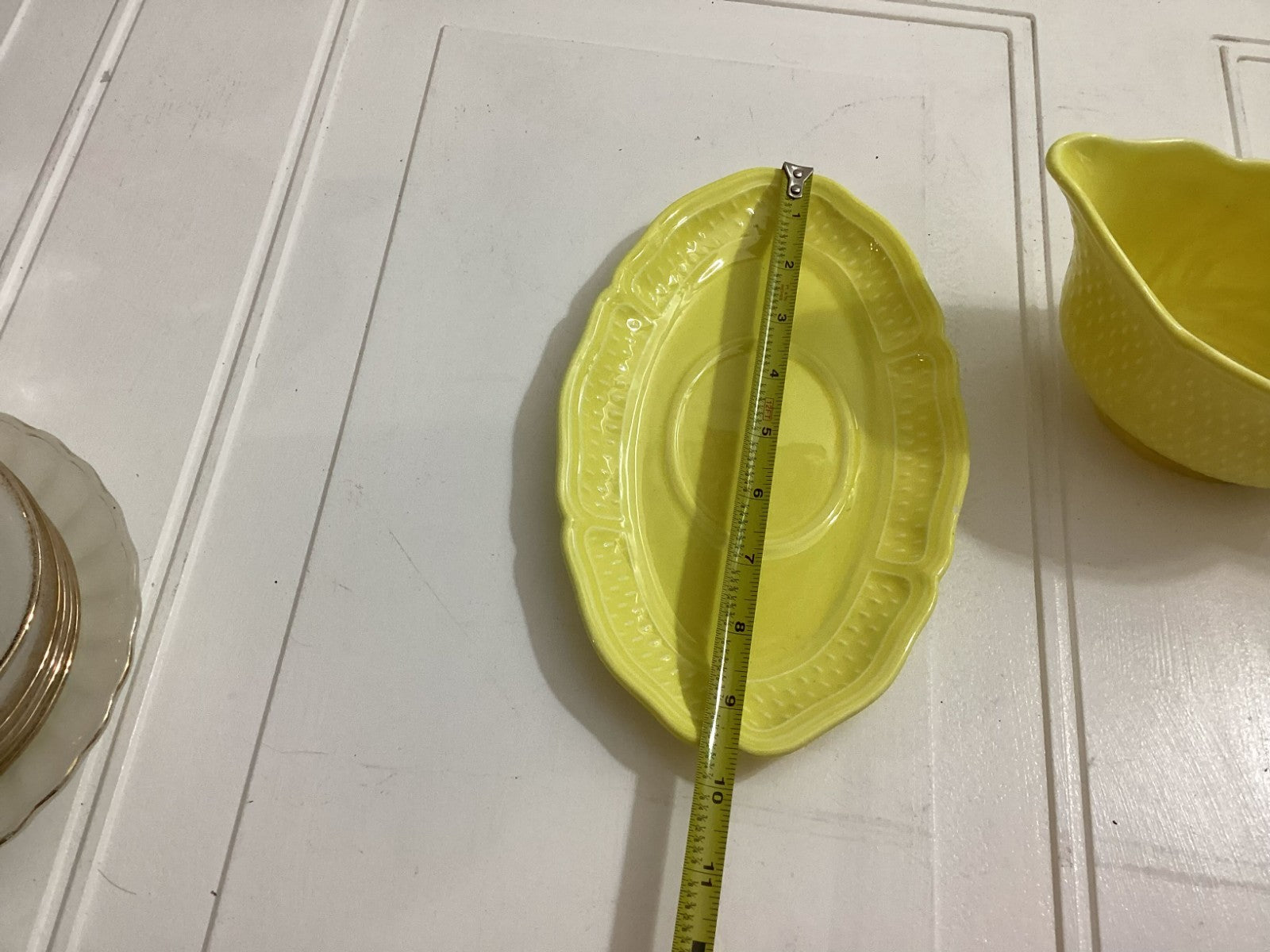 2 Pieces French Vintage Yellow Bon Vivant Gravy Boat W/Under Plate