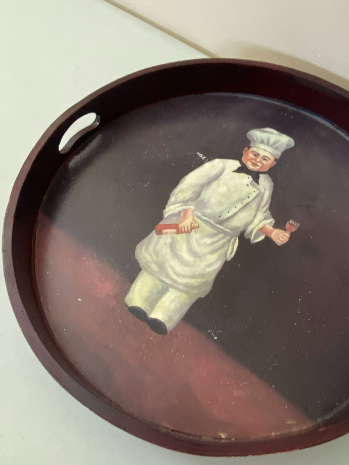 Vintage Round Shape Hand Painted 16 x 2 Inch Bistro Wooden Tray