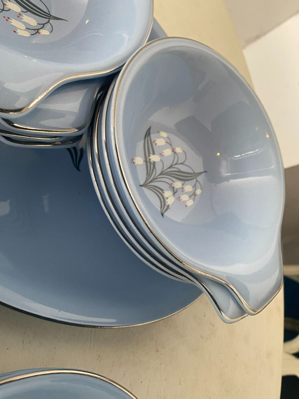 Skytone Pattern By Homer Laughlin Blue Floral China Set 51 Pcs For 8