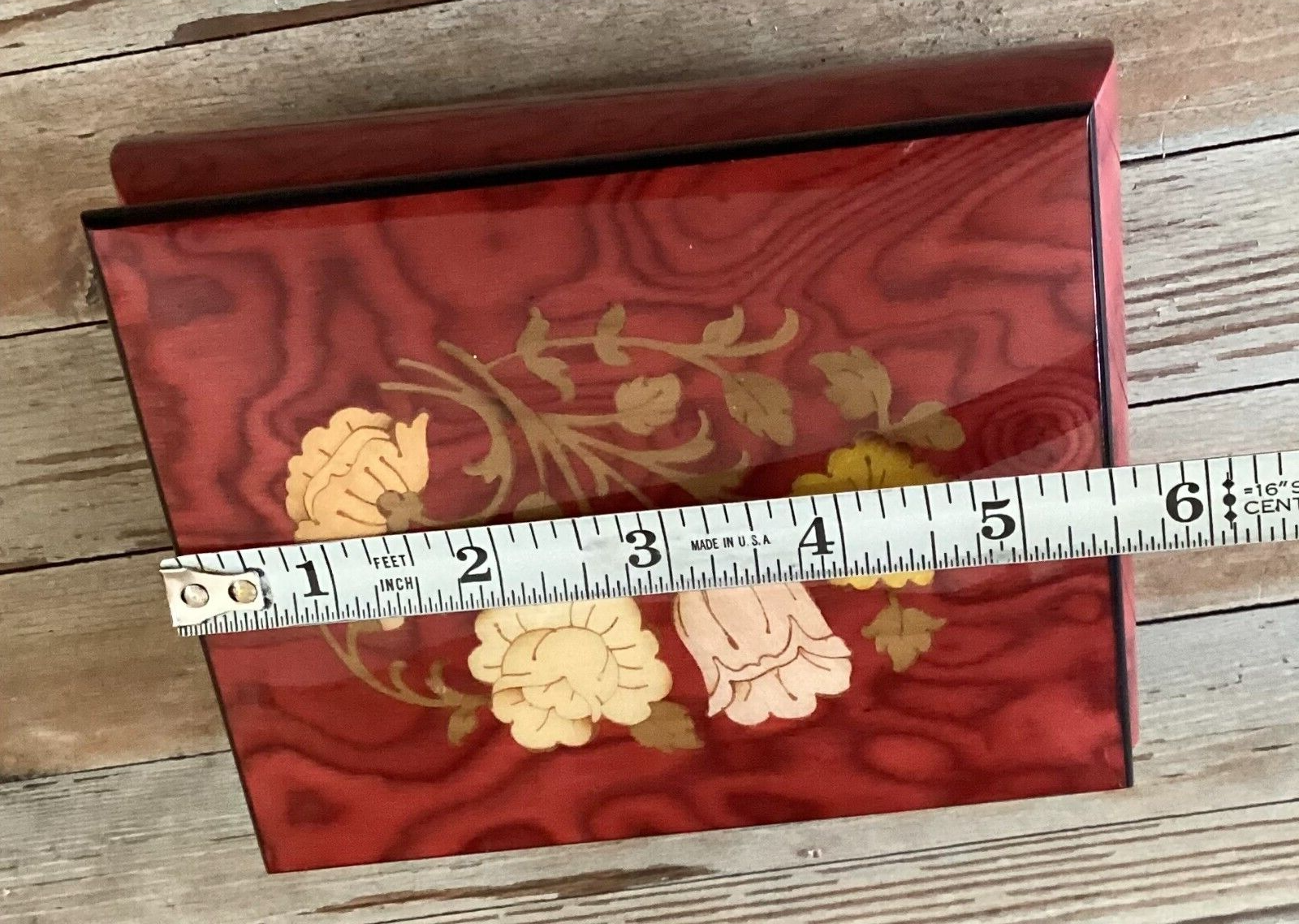Set Of 2 Edel weiss Art Decor Inlaid Wood Floral Tray And Musical Jewelry box