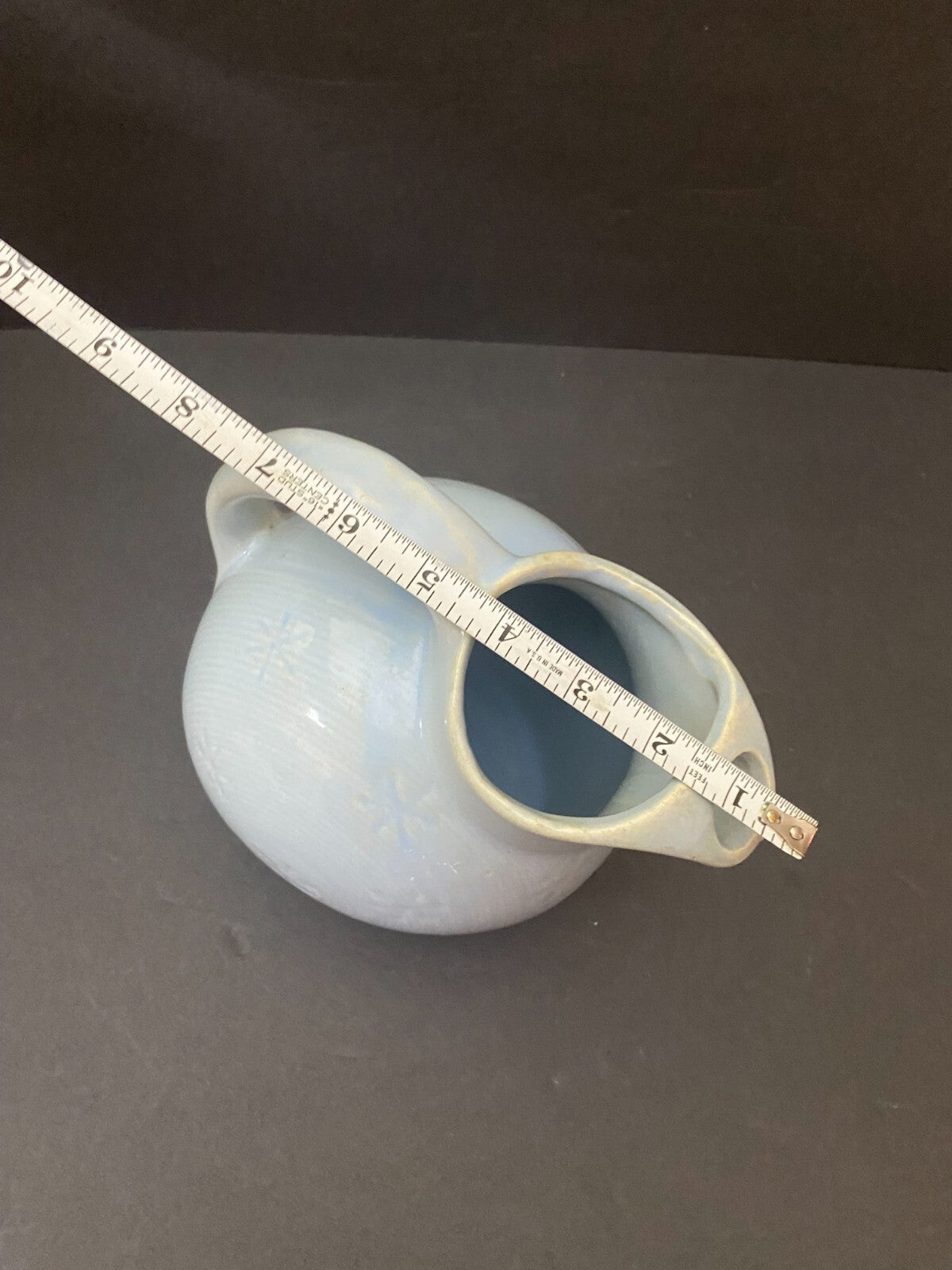 Vintage Light Blue Pottery Ball Pitcher