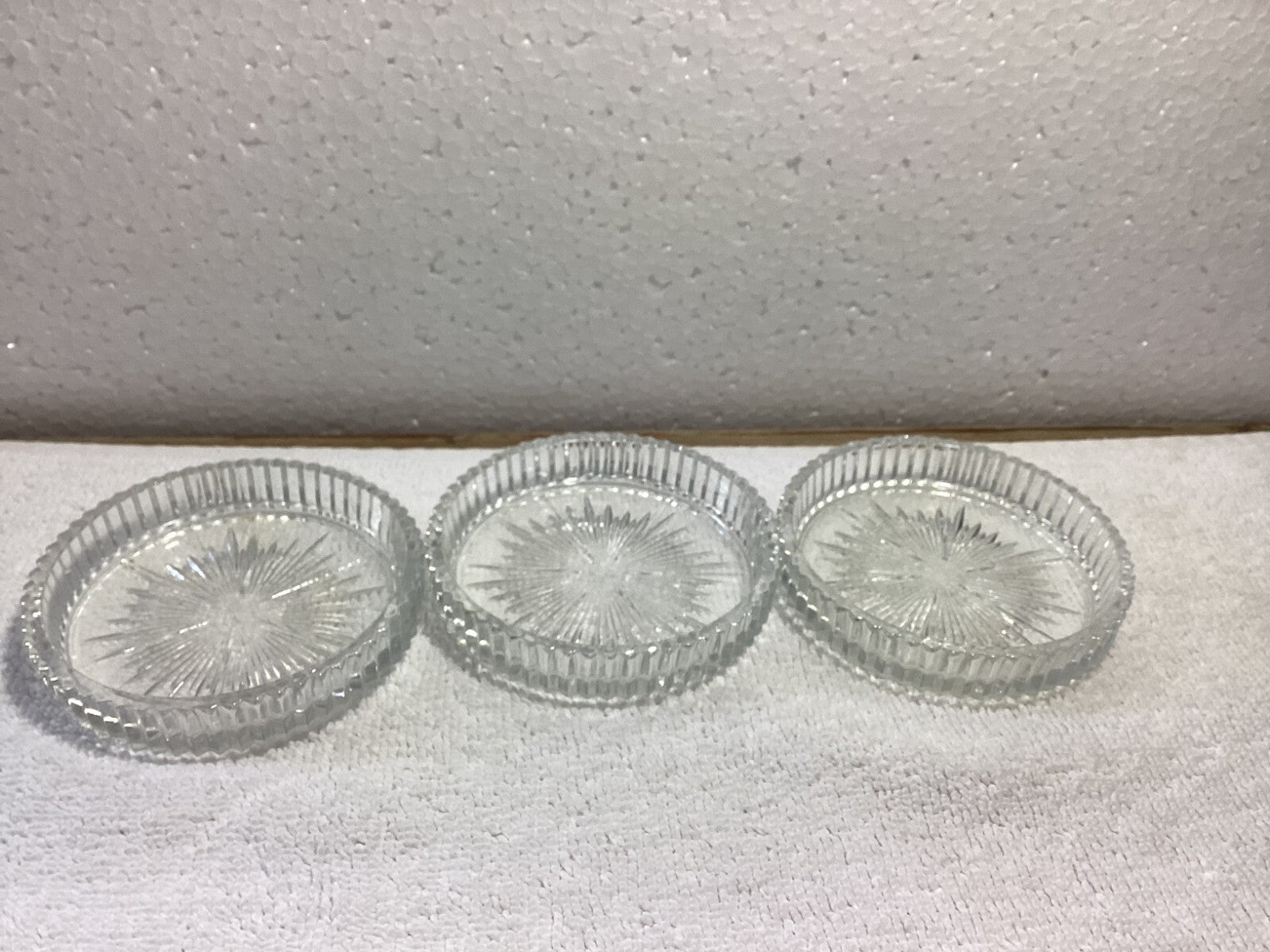 Set Of 3 Pressed Glass Round Decorative Coasters 3”