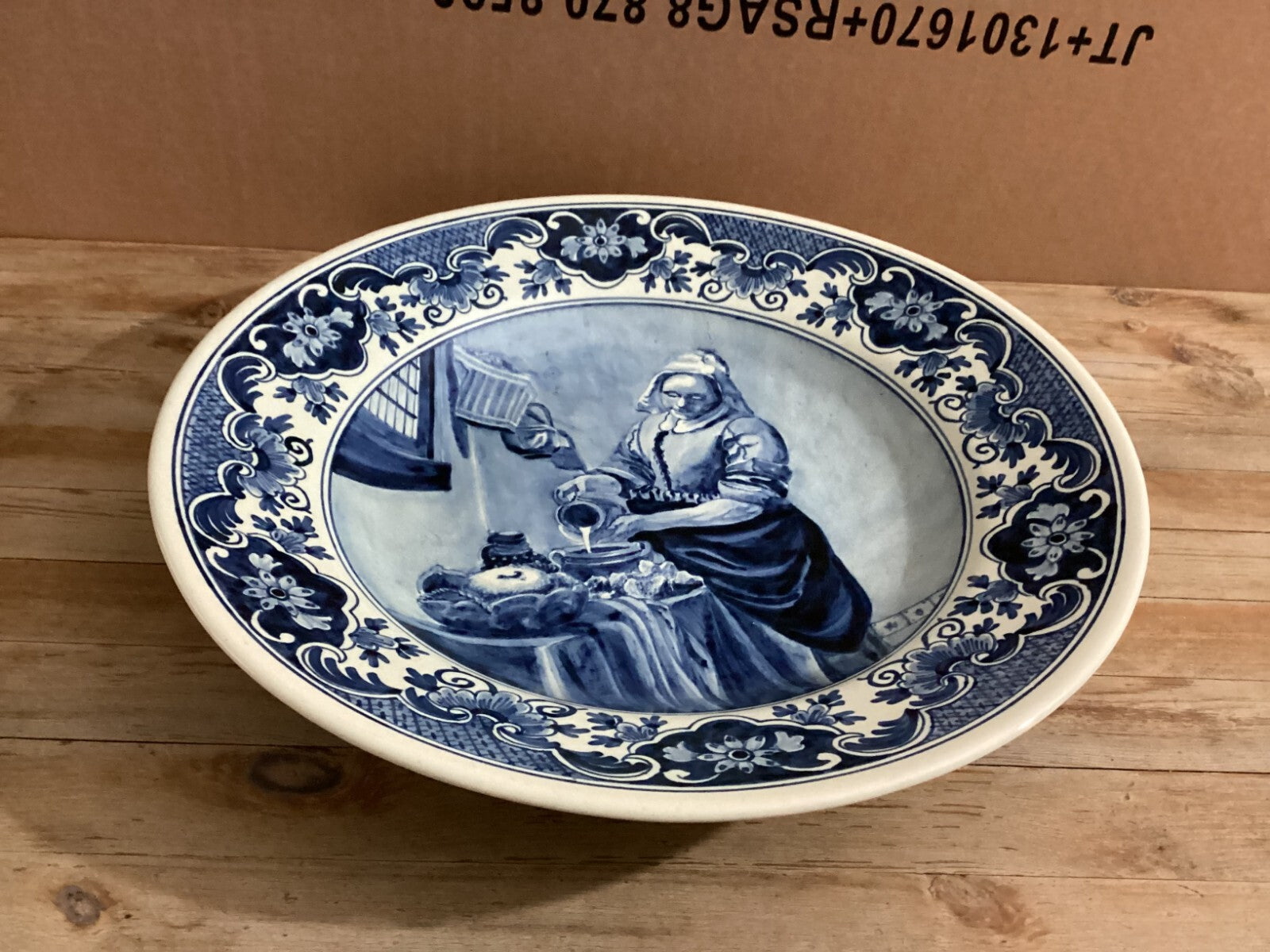 Antique Delft White Blue Large 15 “ The Kitchen Girl By J. Vermeer